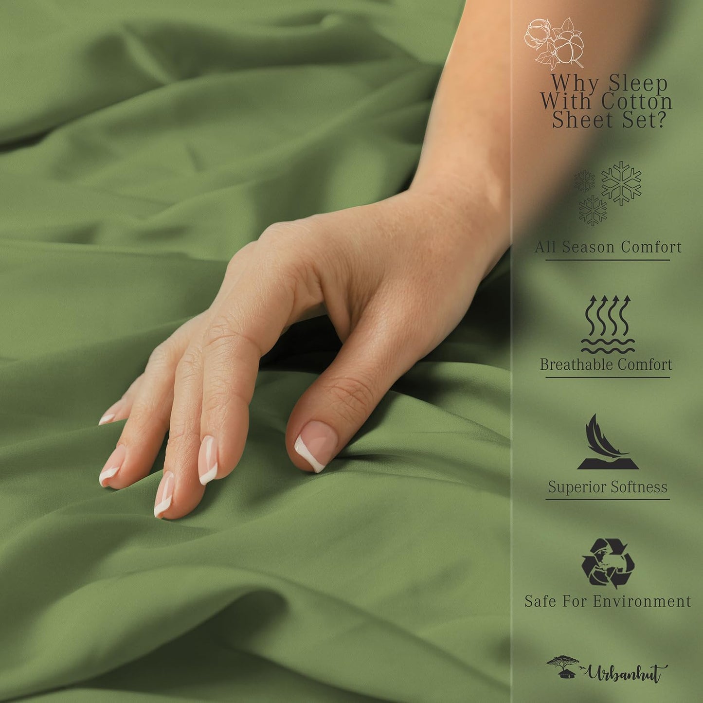 URBANHUT 700 Thread Count Egyptian Cotton Queen Sheets, 4Pc Bed Sheet Set Soft Luxury Bed Sheets for Queen Size Bedding, Sateen Weave Hotel Sheets, 16'' Elasticized Deep Pocket - Sage