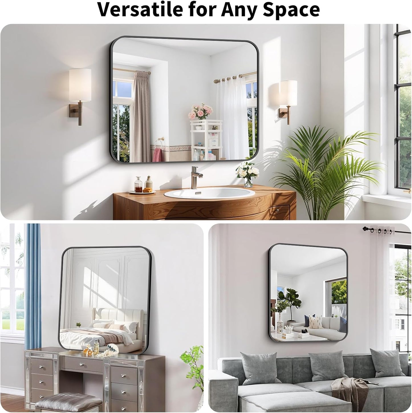 Koonmi Black Framed Bathroom Mirror - 32x40 Inch Shatterproof Tempered Glass Vanity Mirror for Bathroom Sink, Wall Mounted with Matte Aluminum Alloy Frame, No Distortion, Modern Decor
