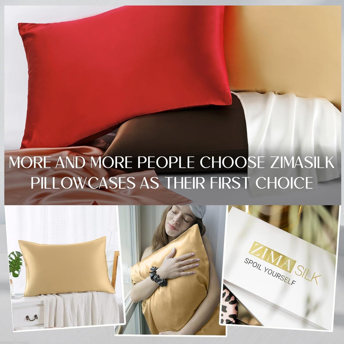 ZIMASILK 100% Pure Mulberry Silk Pillowcase for Hair and Skin Health,Soft and Smooth,Both Sides Premium Grade 6A Silk,600 Thread Count,with Hidden Zipper,1pc (Queen 20''x30'',Golden)