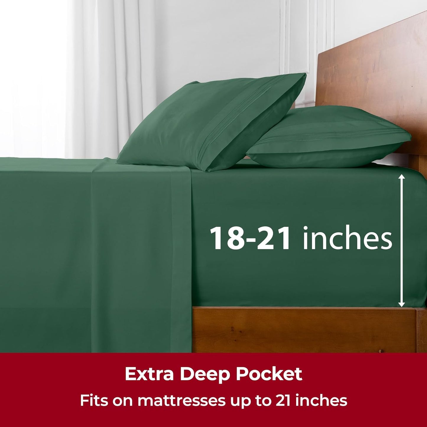Mellanni Extra Deep Twin Sheets - 3 PC Iconic Collection Bedding - Hotel Luxury, Ultra Soft, Cooling Bed Sheets - Wrinkle, Fade, Stain Resistant (Twin, Emerald Green)