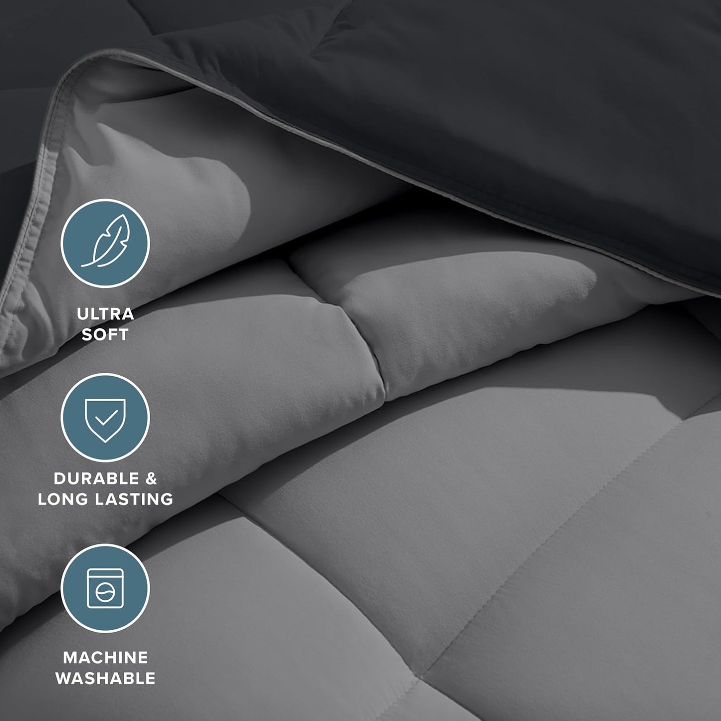 Bare Home Full Comforter - Reversible Colors - Goose Down Alternative - Ultra-Soft - Premium 1800 Series - All Season Warmth - Bedding Comforter (Full, Black/Grey)