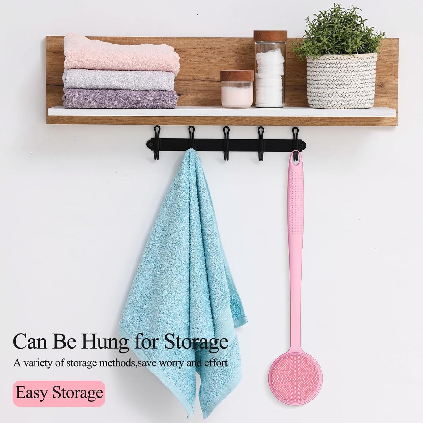 Silicone Back Scrubber for Shower, 17in Lengthen Long Handle Body Brush, Double Sided Shower Brush for Shower Exfoliating and Massage Can Produce Rich Foam, Long Handle Back Scrubber for Men