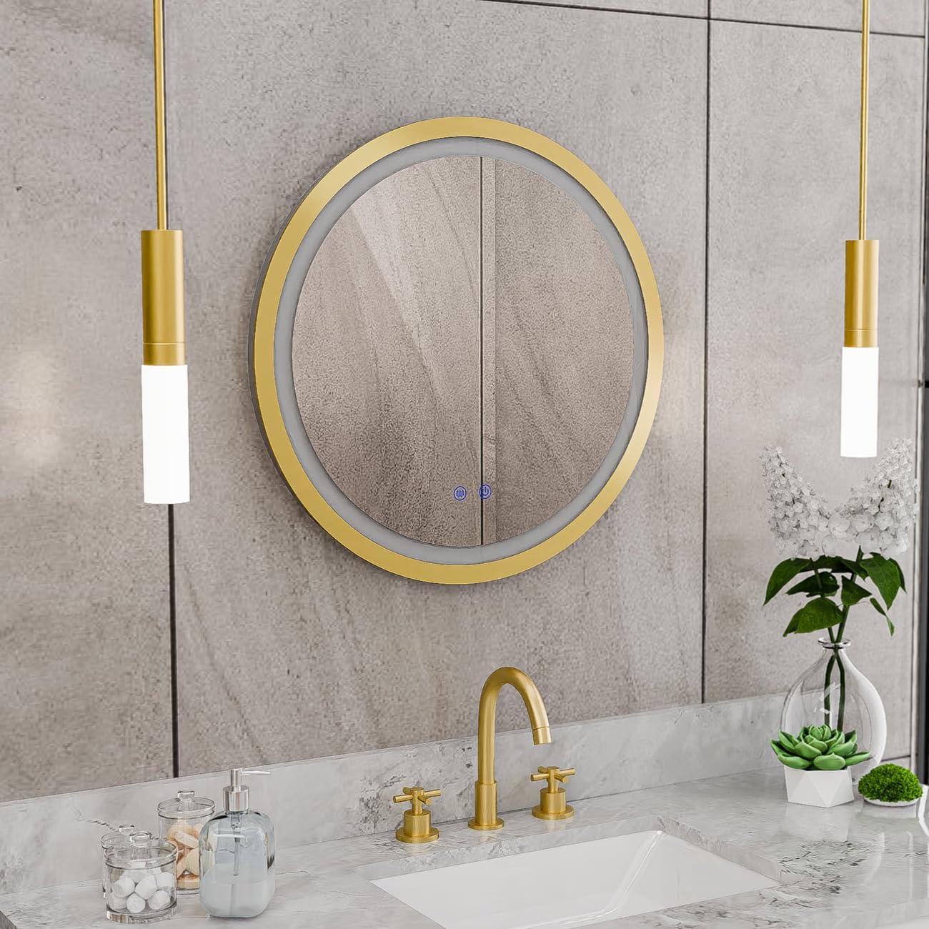 DreamLine Brilliance 24 in. H x 24 in. W Circular Light-up Mirror, Brushed Brass