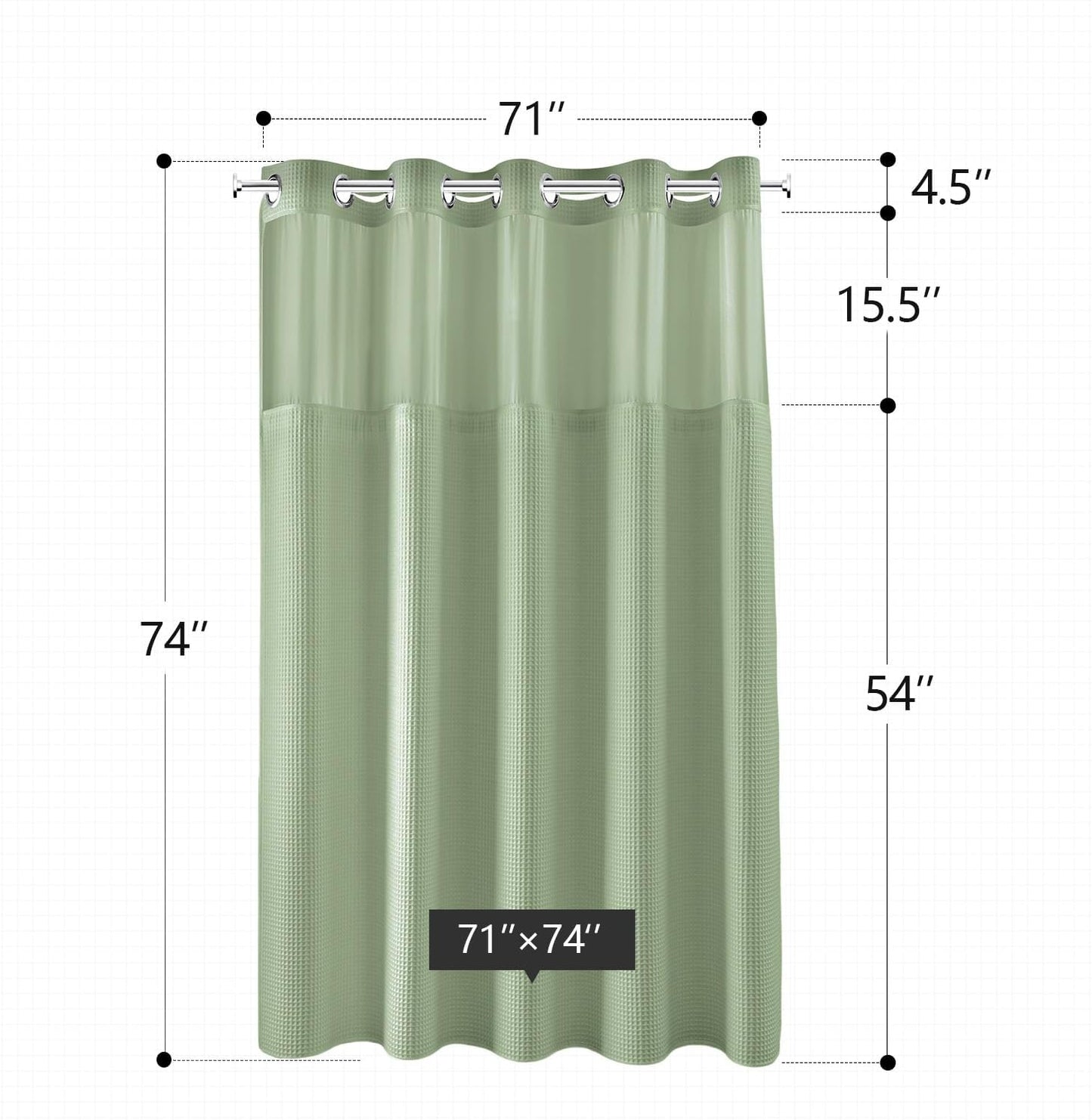 River Dream Sage Green Fabric Shower Curtain Set, Cotton Blend, Waffle Weave, with Snap in Replacement Liner,71 x 74 inches
