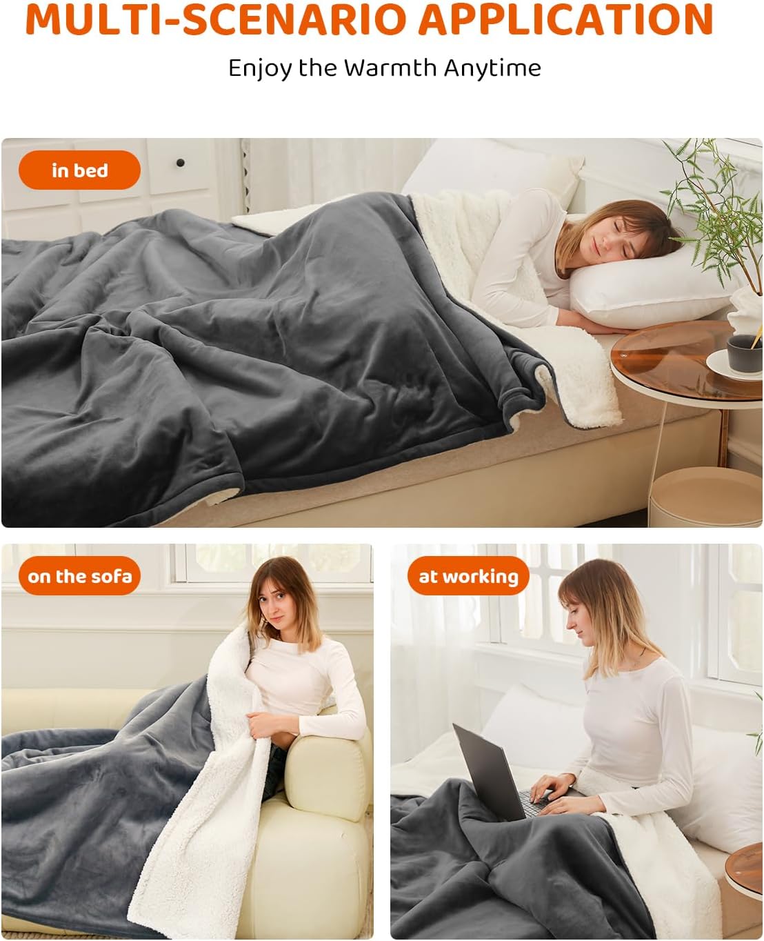 Heated Blanket Electric Blanket Full Size, Super Soft Cozy Upgraded Flannel Heating Blanket with 9 Heating Levels & 1-9 Hours Auto Off, Fast Heat & Overheat Protection, 72" x 84", Iron Gray