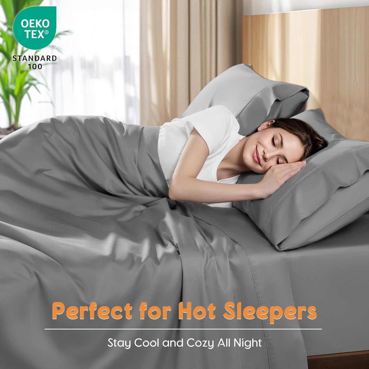 LBRO2M 100% Cotton Sheets Set Queen Size 600 Thread Count 4 Piece Sets Bed Sheet Deep Pocket Up to 16" Soft Comfortable All Season (Queen, Gray)