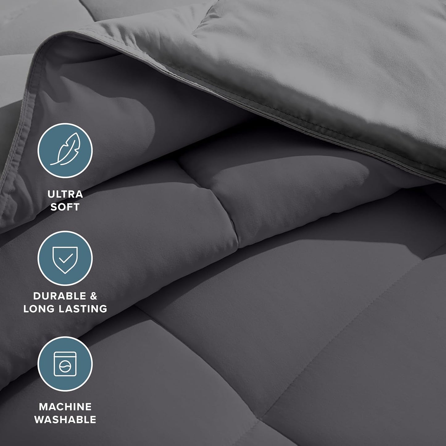 Bare Home Twin/Twin Extra Long Comforter - Reversible Colors - Goose Down Alternative - Ultra-Soft - Premium 1800 Series - All Season Warmth - Bedding Comforter (Twin/Twin XL, Grey/Forged Iron Grey)