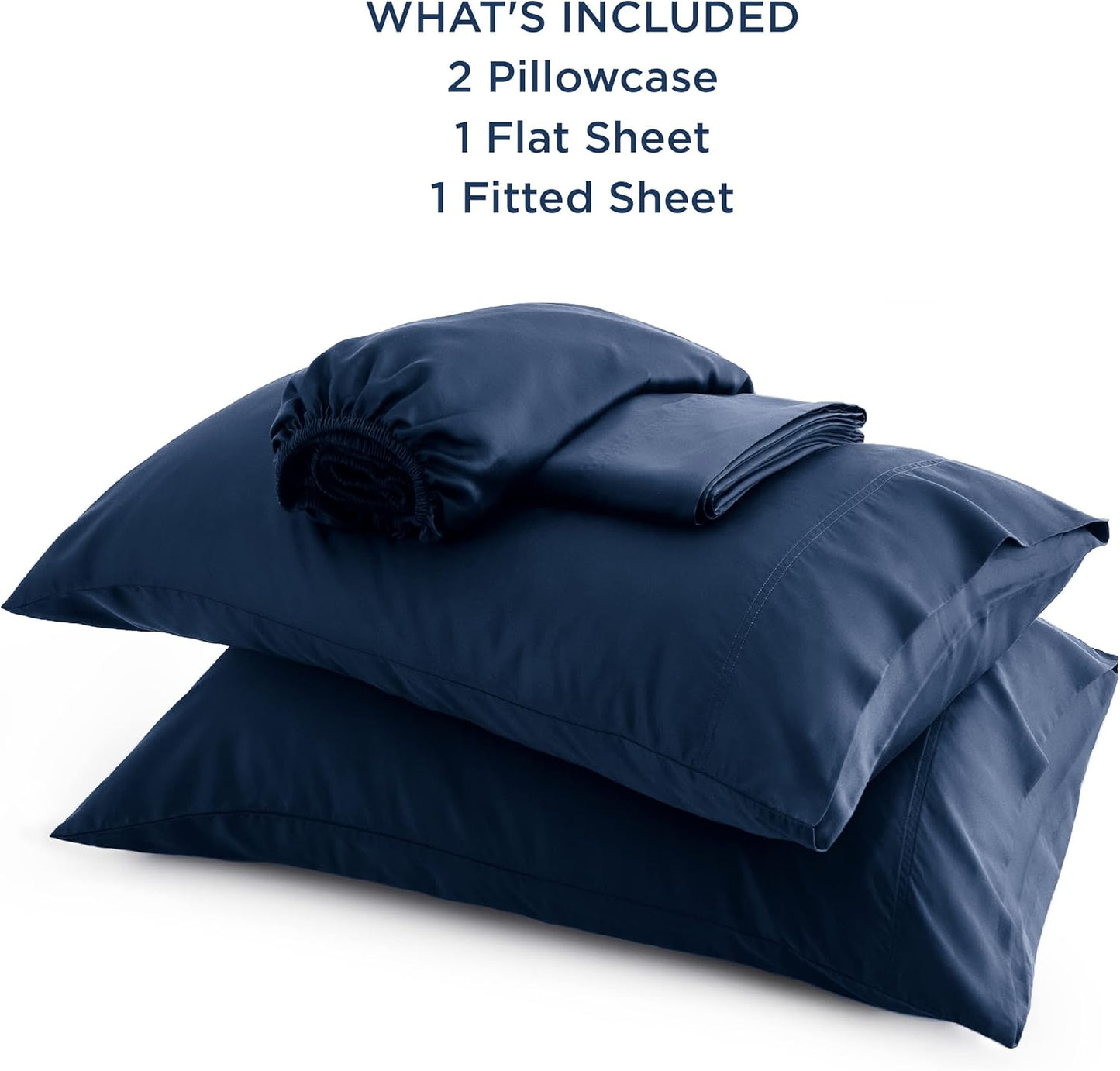 Bedsure Queen Sheet Set, Rayon Derived from Bamboo, Cooling Sheets, Breathable & Soft, Deep Pocket Up to 16 Inches, Hotel Luxury Silky Bedding for Hot Sleepers, Navy
