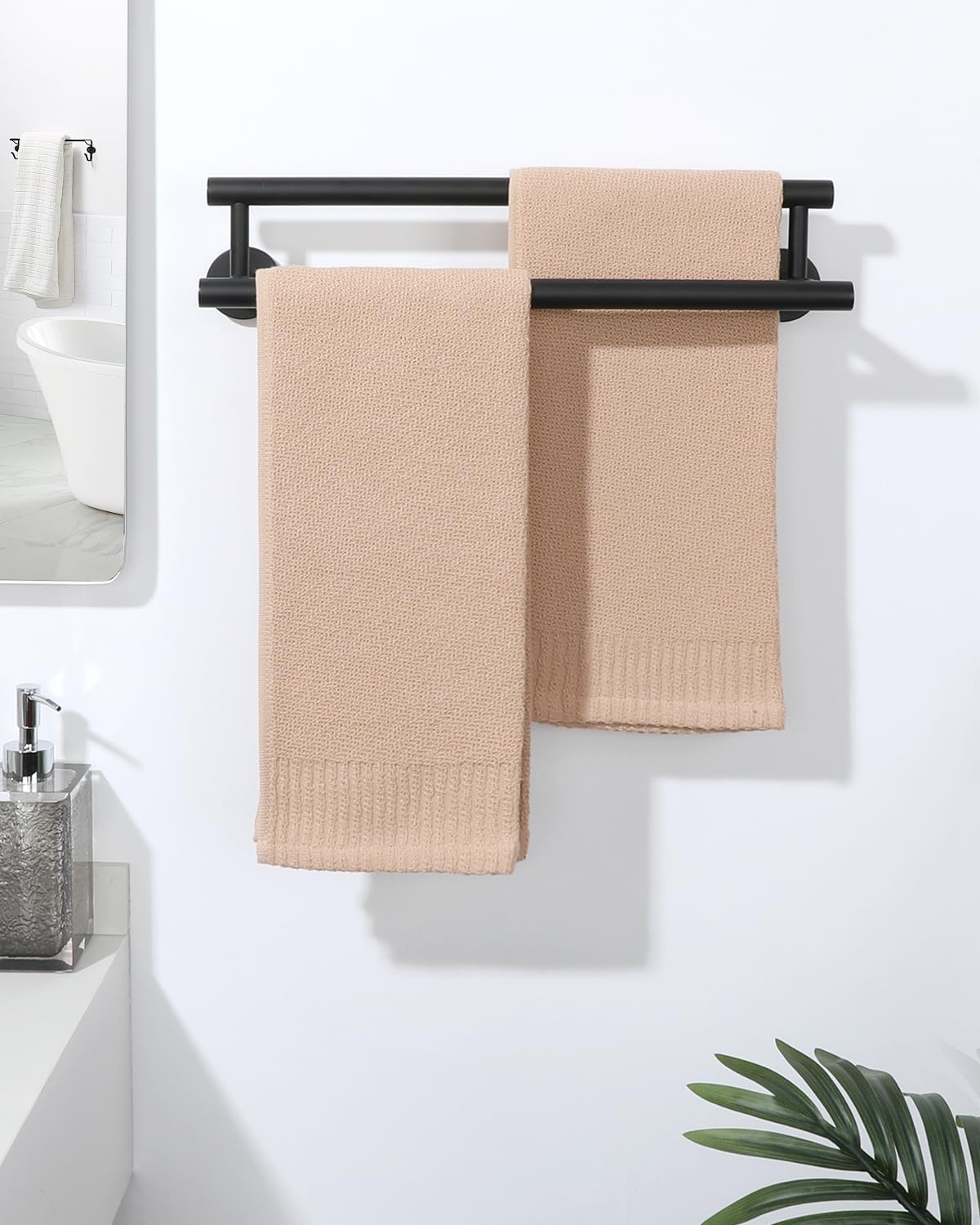 Alise Double Bath Towel Bars Towel Racks for Bathroom Lavatory,Wall Mount Towel Holder SUS304 Stainless Steel Towel Hanger Rail 16 Inch,GYT6902-400-B Matte Black