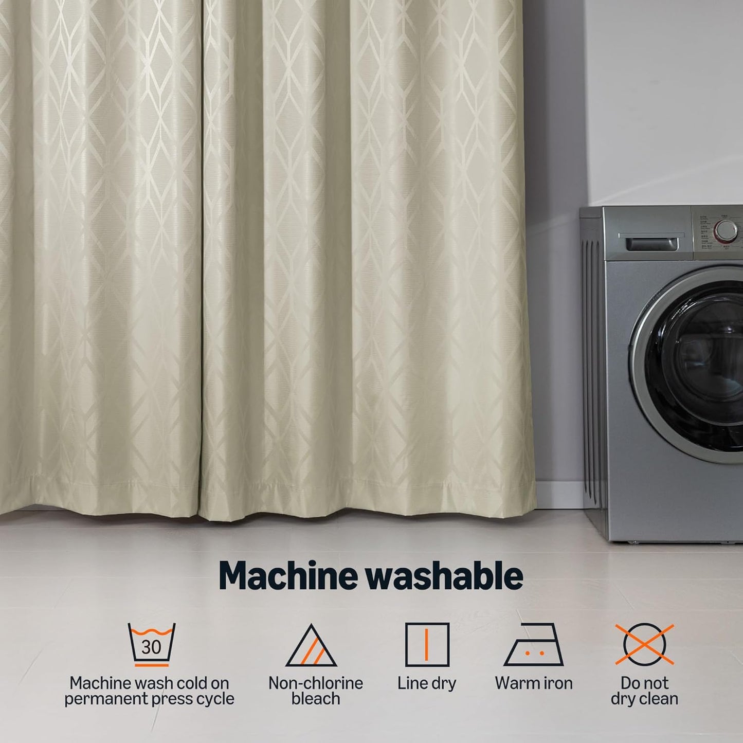 Amazon Basics Jacquard 2-Piece 100% Blackout Curtains, Living Room and Bedroom Drapes, Thermal Insulated Window Treatment, 52"x63", Beige