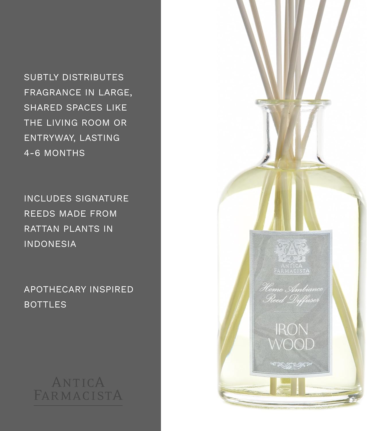 Antica Farmacista Home Ambiance Diffuser - Long-Lasting Reed Scent Diffuser - Luxury Room Freshener Gift - Ironwood, 16.9 fl oz