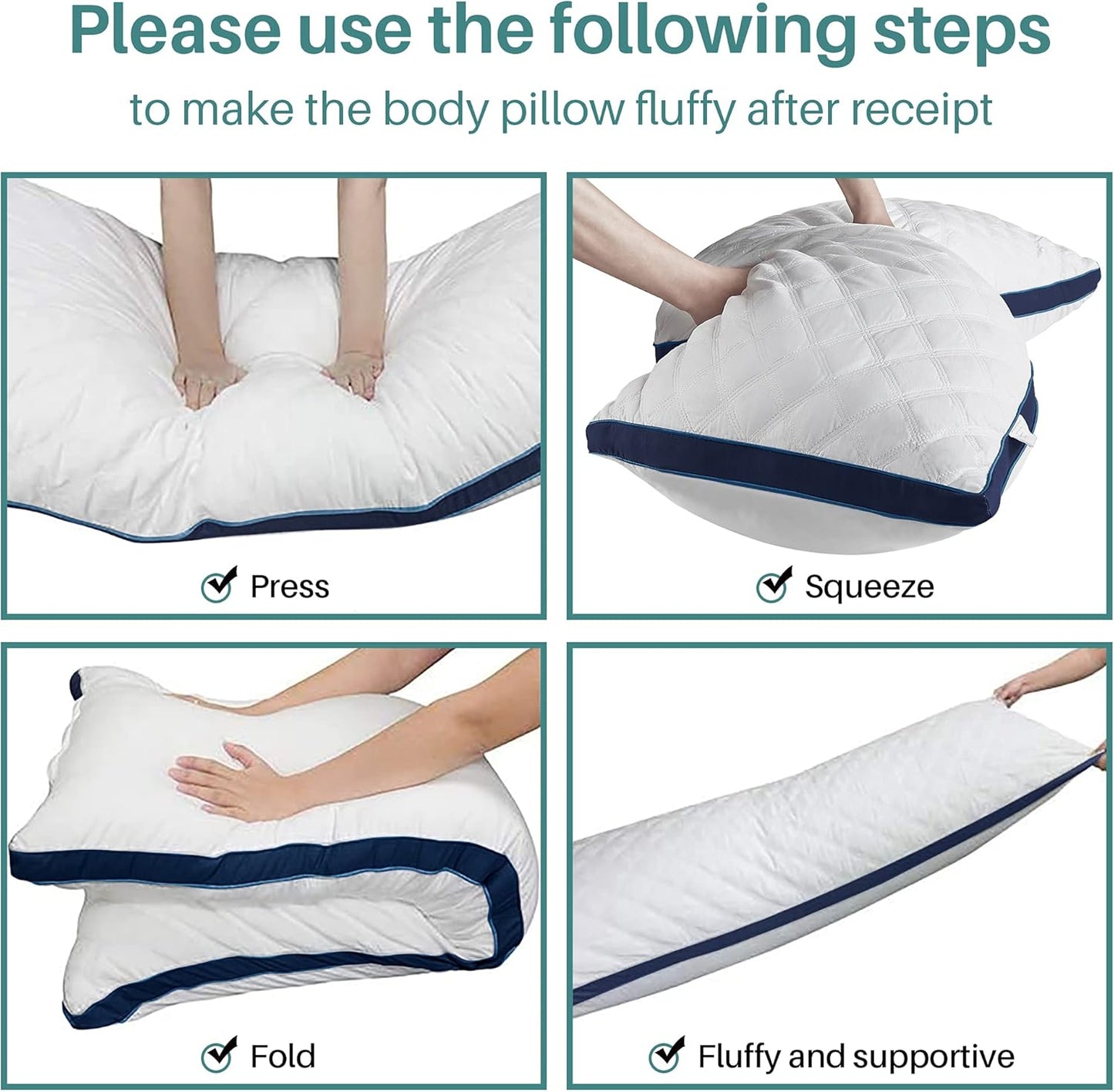 Oubonun Premium Adjustable Loft Quilted Body Pillows - Firm and Fluffy Pillow - Quality Plush Pillow - Down Alternative Pillow - Head Support Pillow - 21"x54"