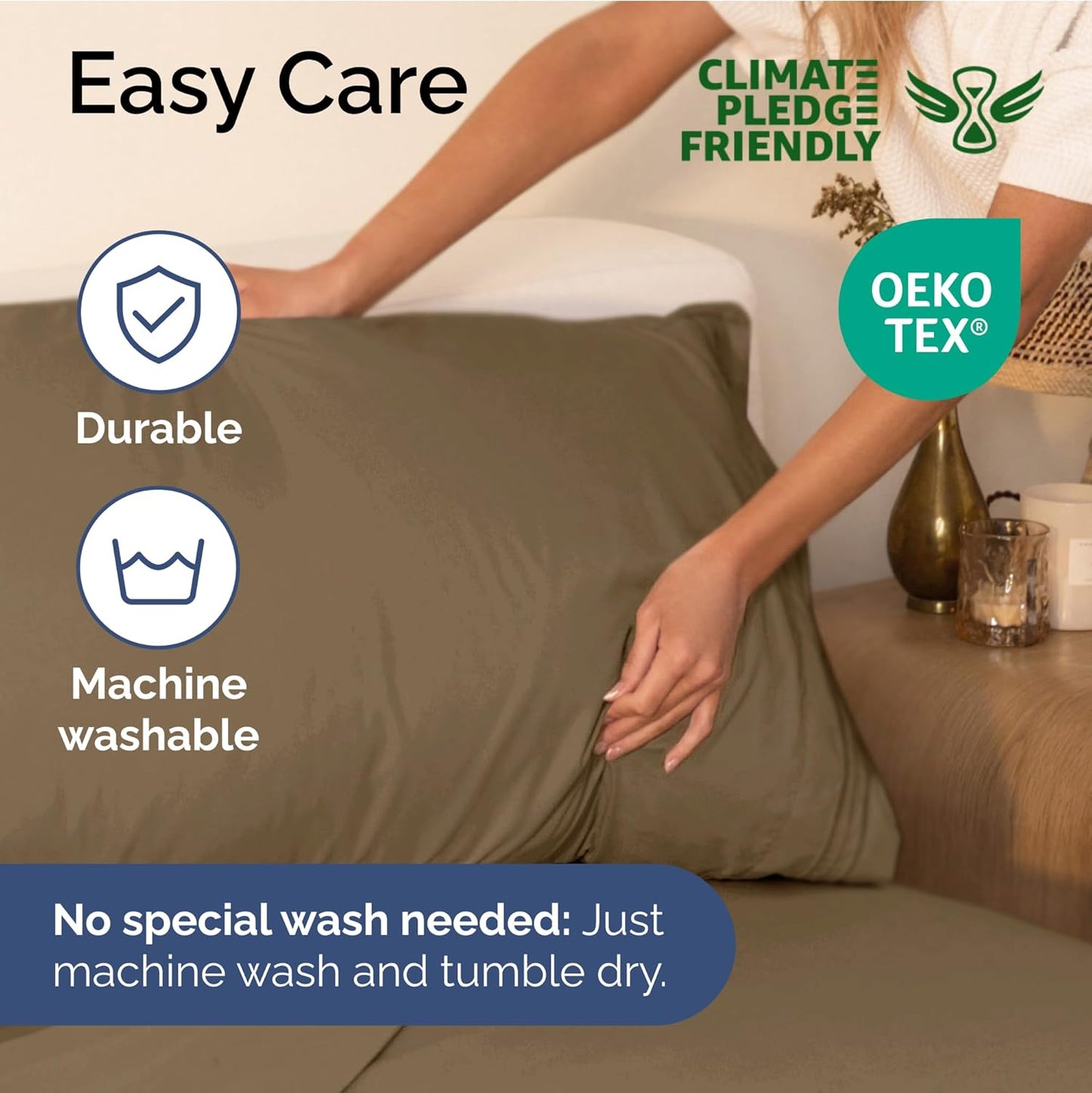 Queen Size 4-Piece Sheet Set - Extra Soft, Breathable & Cooling - Hotel Luxury Durable Bed Sheets - Deep Pockets, Easy-Fit & Wrinkle-Free - Neutral Brown Oeko-Tex