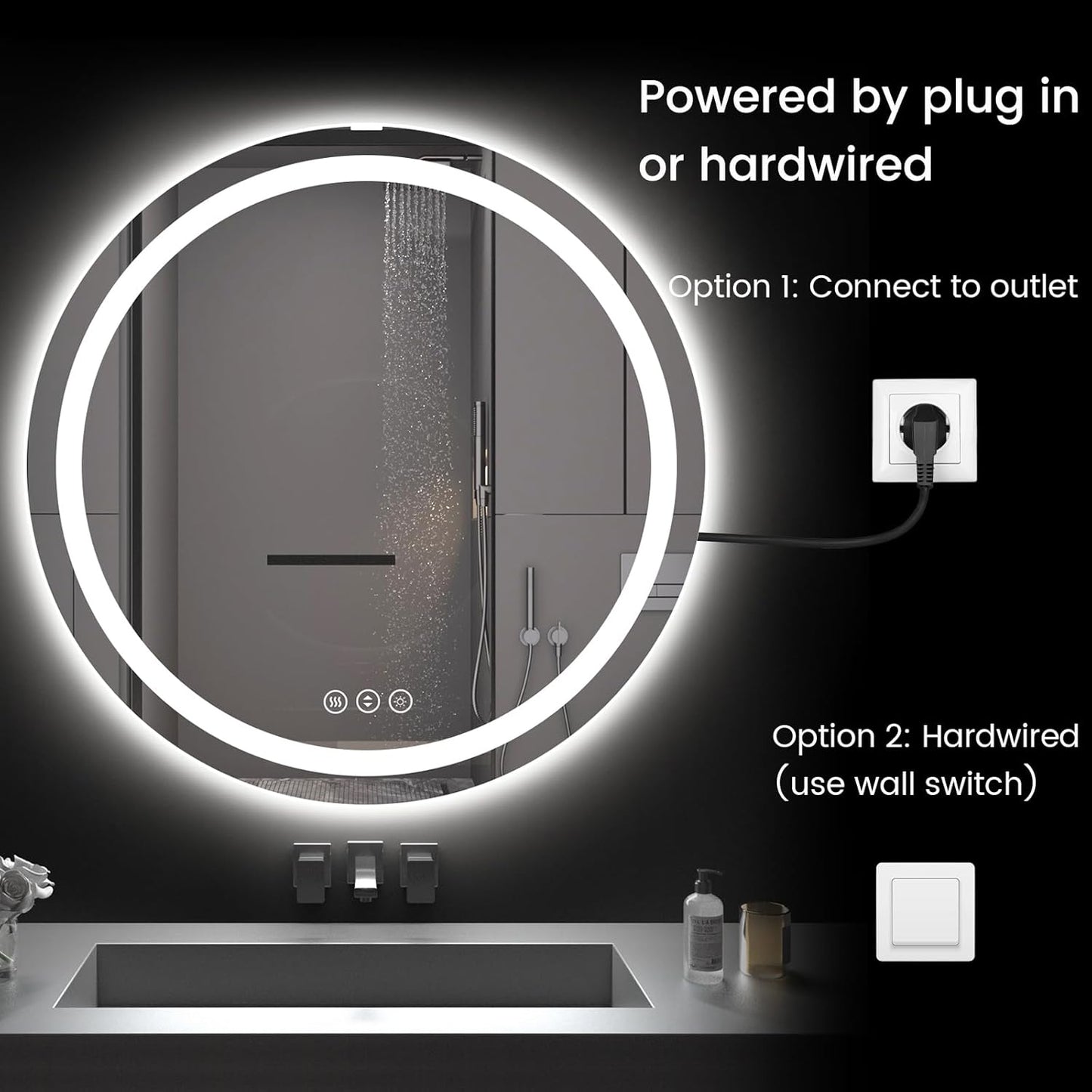 42" x 42" LED Bathroom Mirror with Lights, Backlit & Front Lighted, Wall-Mounted Vanity Mirror 3000K/4000K/6000K, Memory Functions, Anti-Fog, Dimmable Smart Mirror