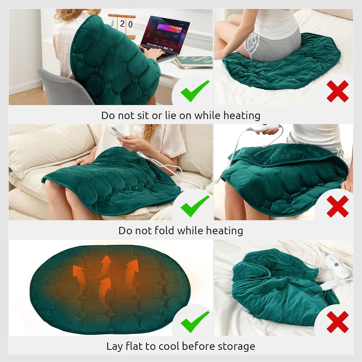Drewin Weighted Heating Pad 7 lbs for Pain Relief, 24" x 29" Portable Heated Pads for Knee Shoulders Back with 4 Heating Levels 2 Hours Timer Auto Off, Soft Warm Weighted Lap Blanket, Dark Green