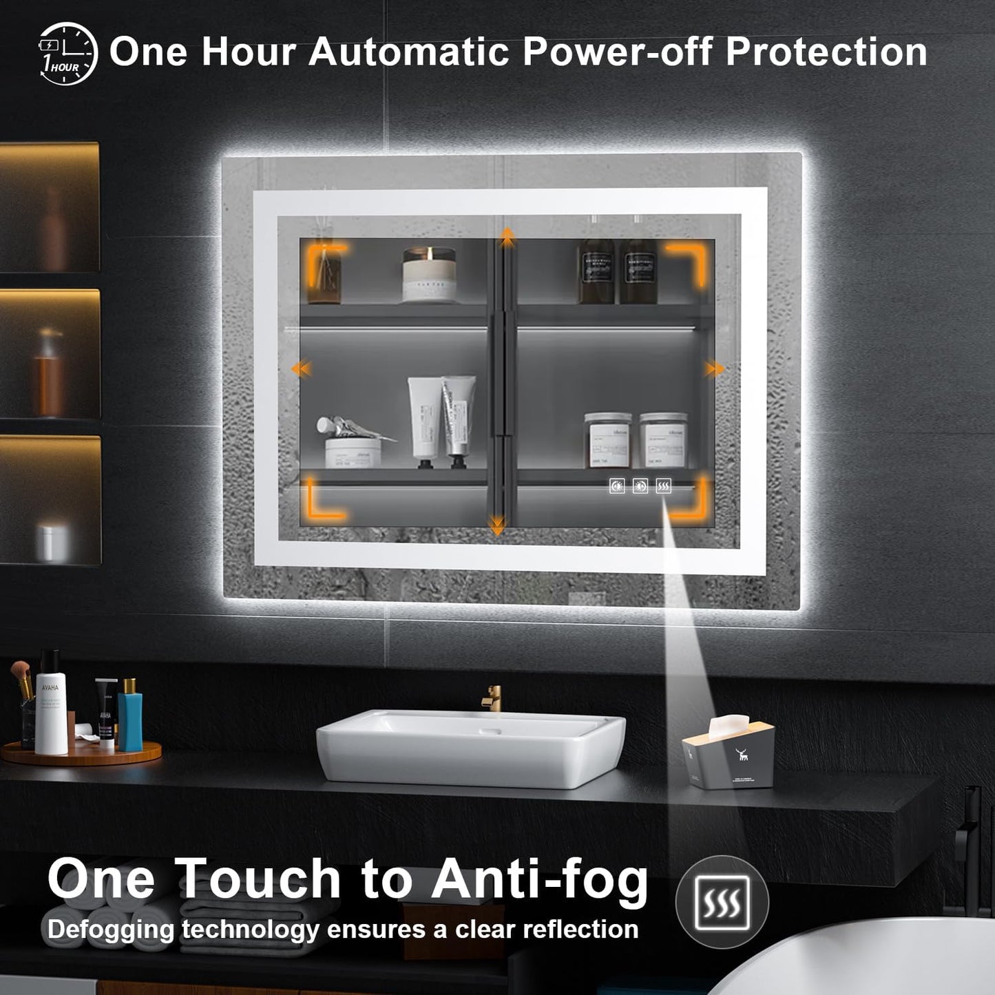LED Mirror for Bathroom, 40x32 Inch Backlit + Front Lighted Bathroom Vanity Mirror with Lights for Wall, Double Light Strips, 3 Colors, Shatter-Proof, Anti-Fog and Brightness Memory