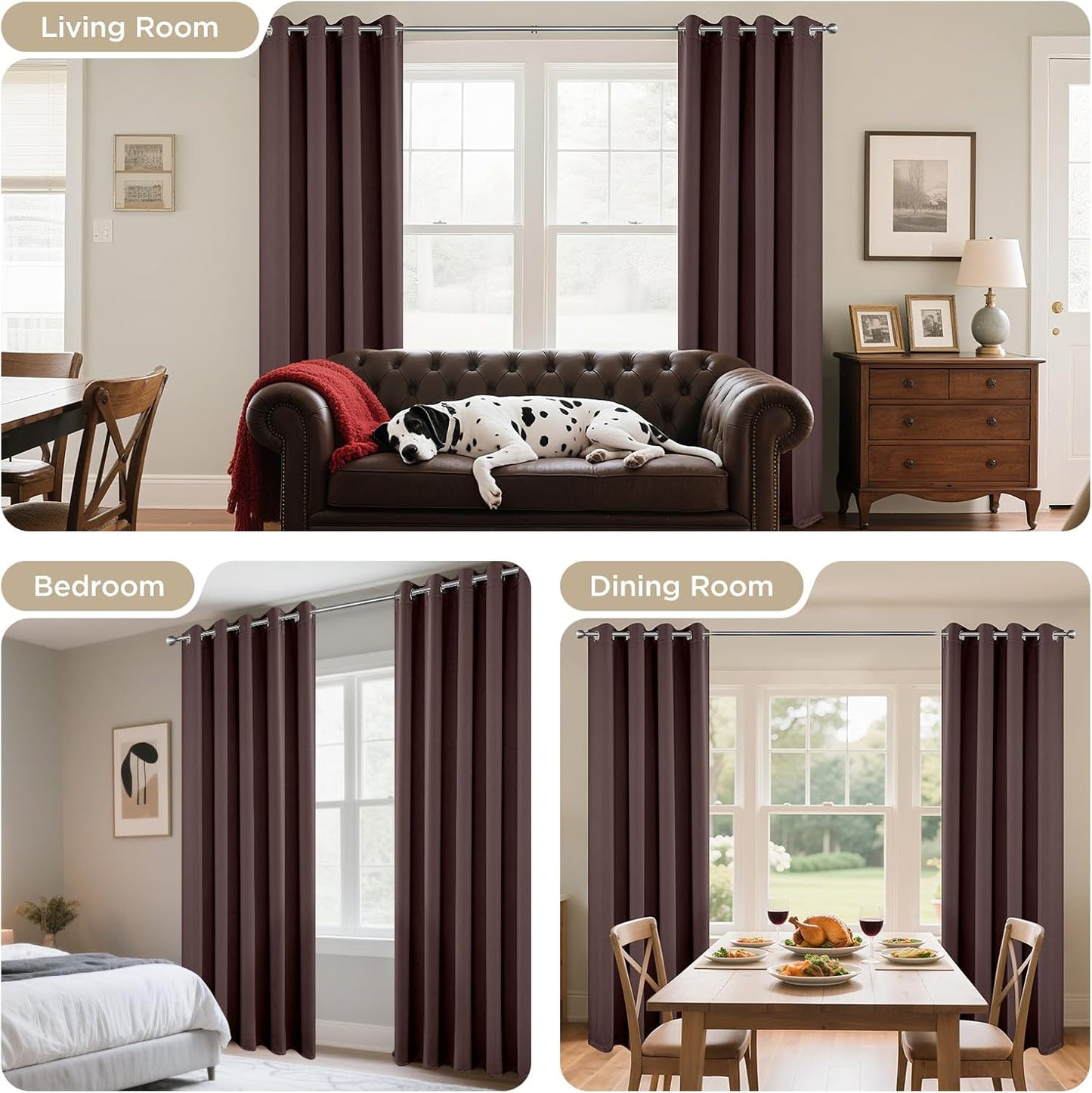 Joydeco Blackout Curtains 54 Inch Length, Thermal Insulated Long Curtains& Drapes 2 Burg, Room Darkening Grommet Curtains for Living Room Bedroom Window (52W x 54L inch x 2 Panels, Chocolate)