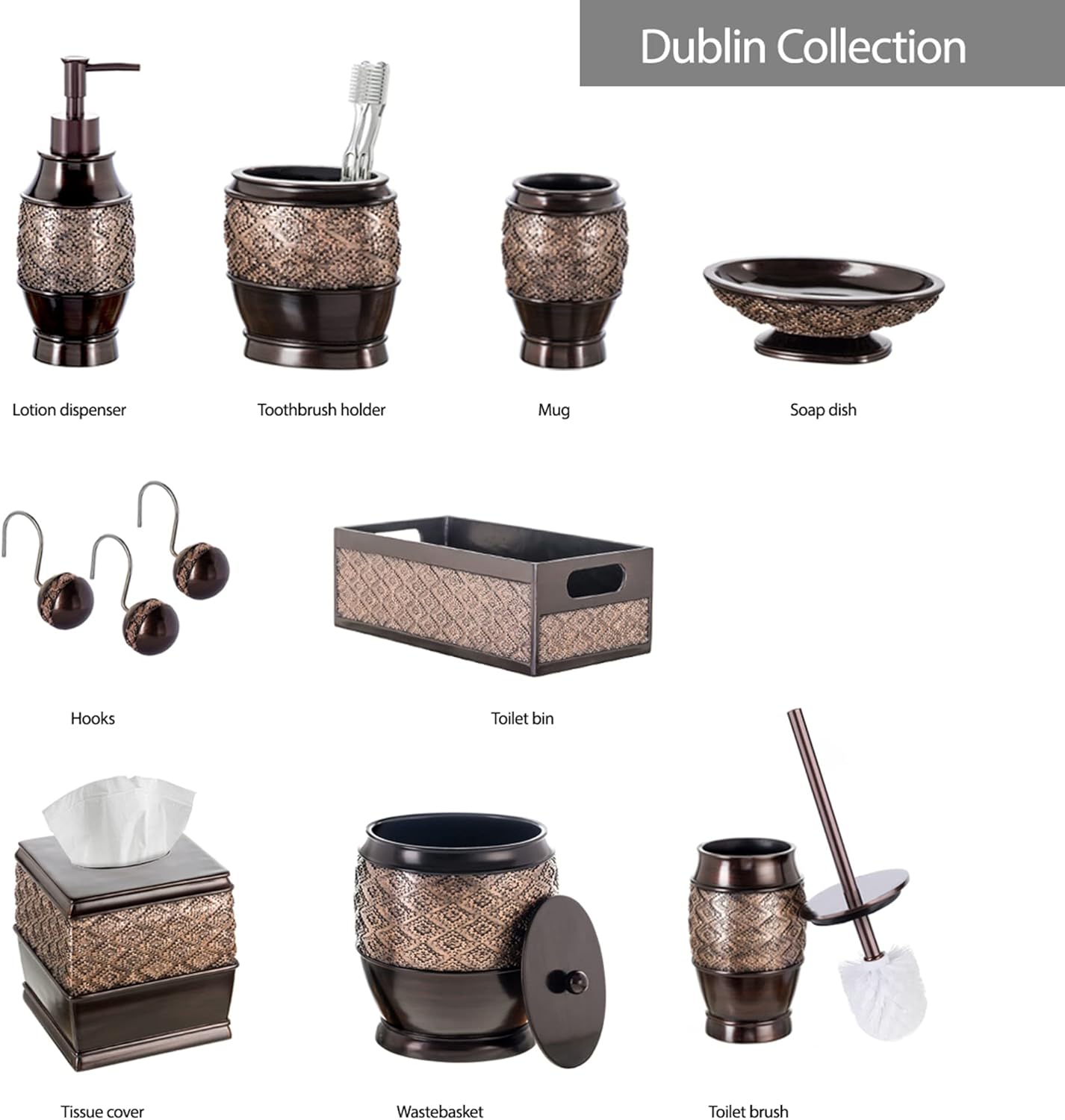 Creative Scents Dublin Brown Bathroom Soap Dispenser Set of 2 - Decorative 8 Oz. Hand Soap and Lotion Dispenser Set with Durable Matching Pumps - Brown Bathroom Accessories Sets Countertop