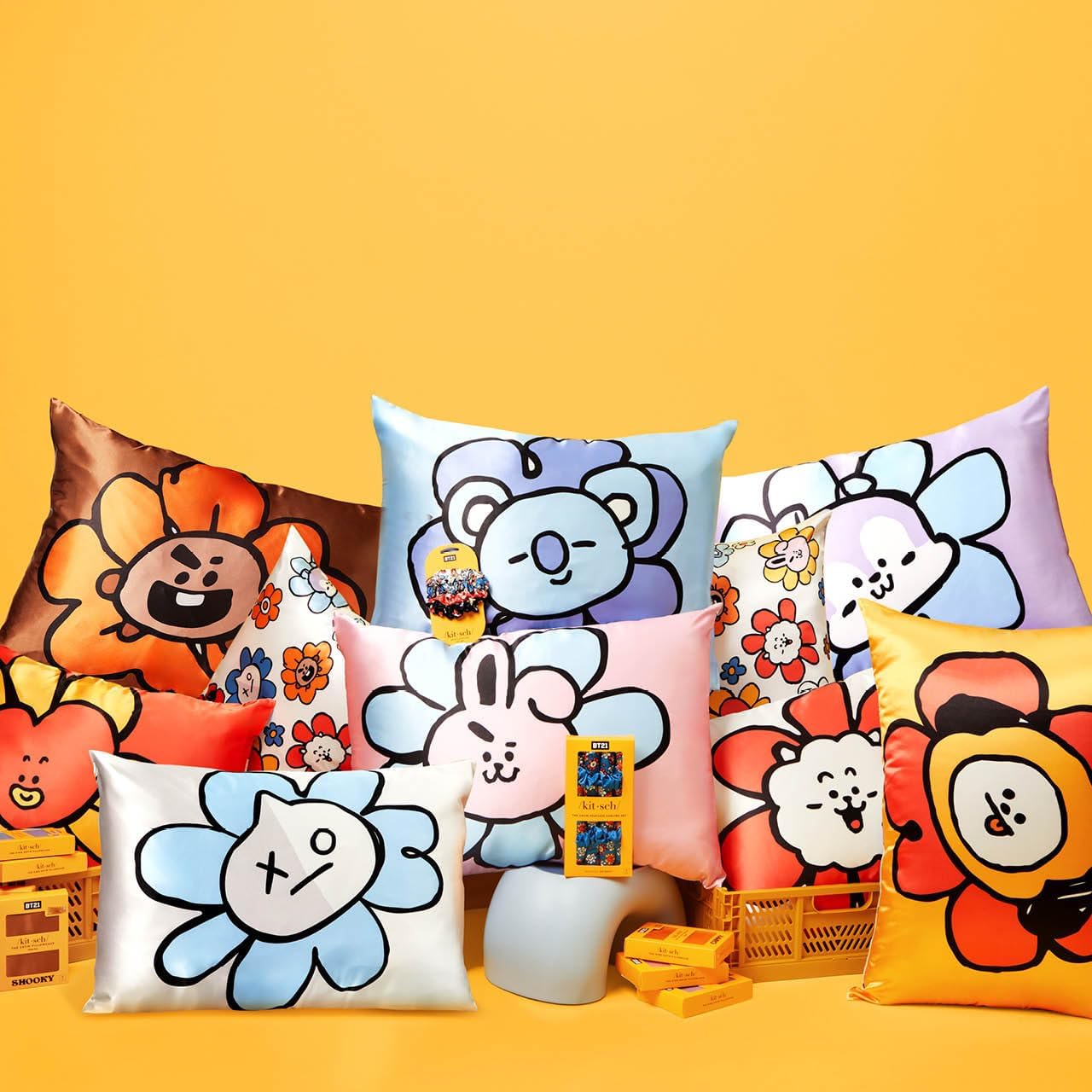 Kitsch x BT21 (Chimmy) Satin Pillowcase with Zipper for Hair & Skin - Softer Than Silk Pillow Cases, Smooth Cooling Pillow Cover, Wrinkle-Free, Machine Washable, King Size (19x36)