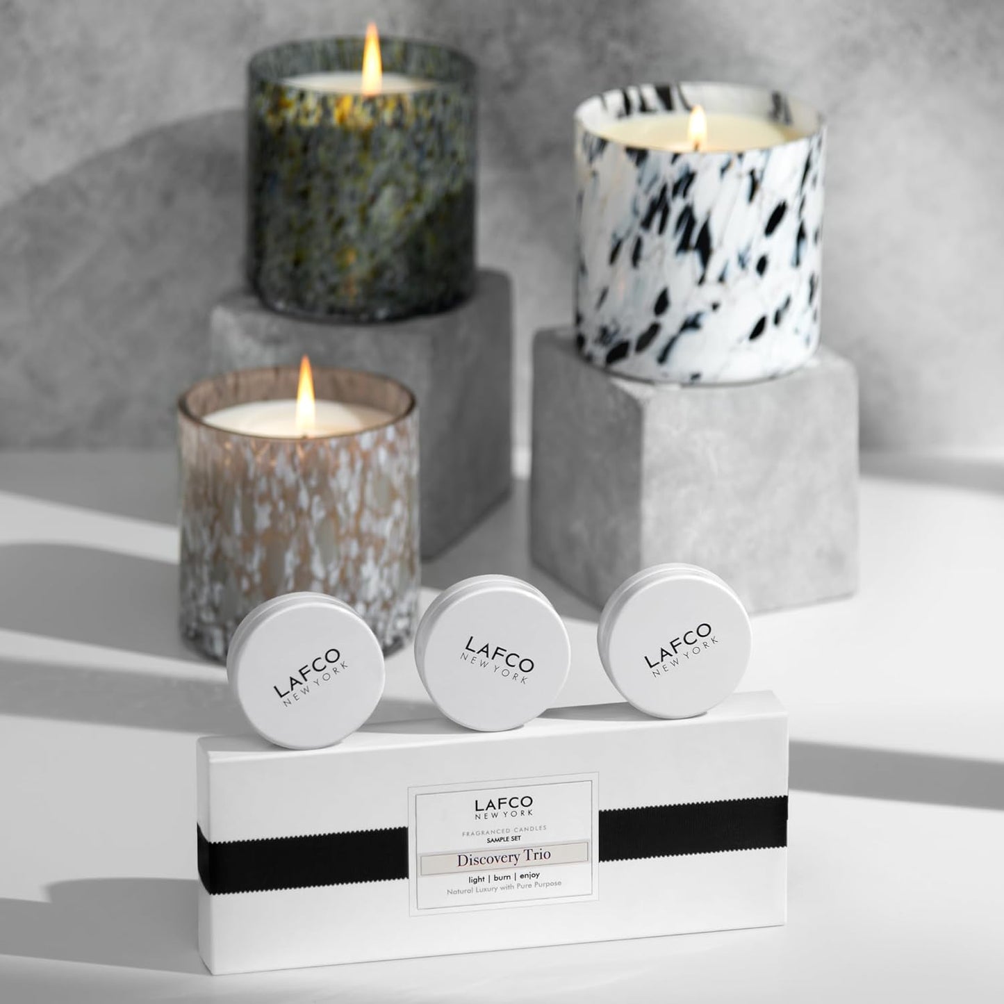 Discovery Trio Absolute: Forest Oakmoss, Lavender Flower & Clary Sage - 3 Fragranced Candle Sample Tins - 4-Hour Burn Time Each - Made in The USA