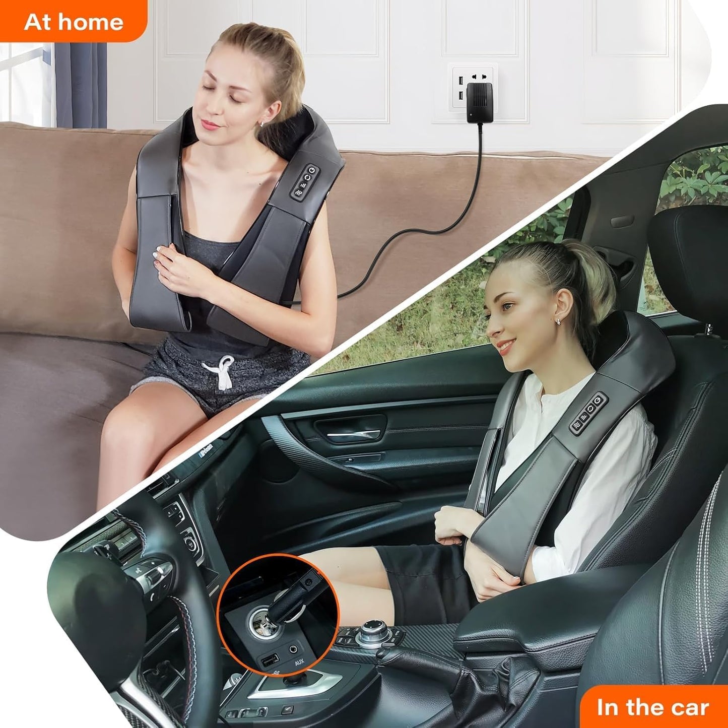 Shiatsu Neck Massager, Electric Neck and Back Massager with Heat, 3D Kneading Massage Pillow for Neck, Back, Shoulder, Muscle Pain Relief, Office & Home & Car Use, Fits for Parents (Gray-Button)