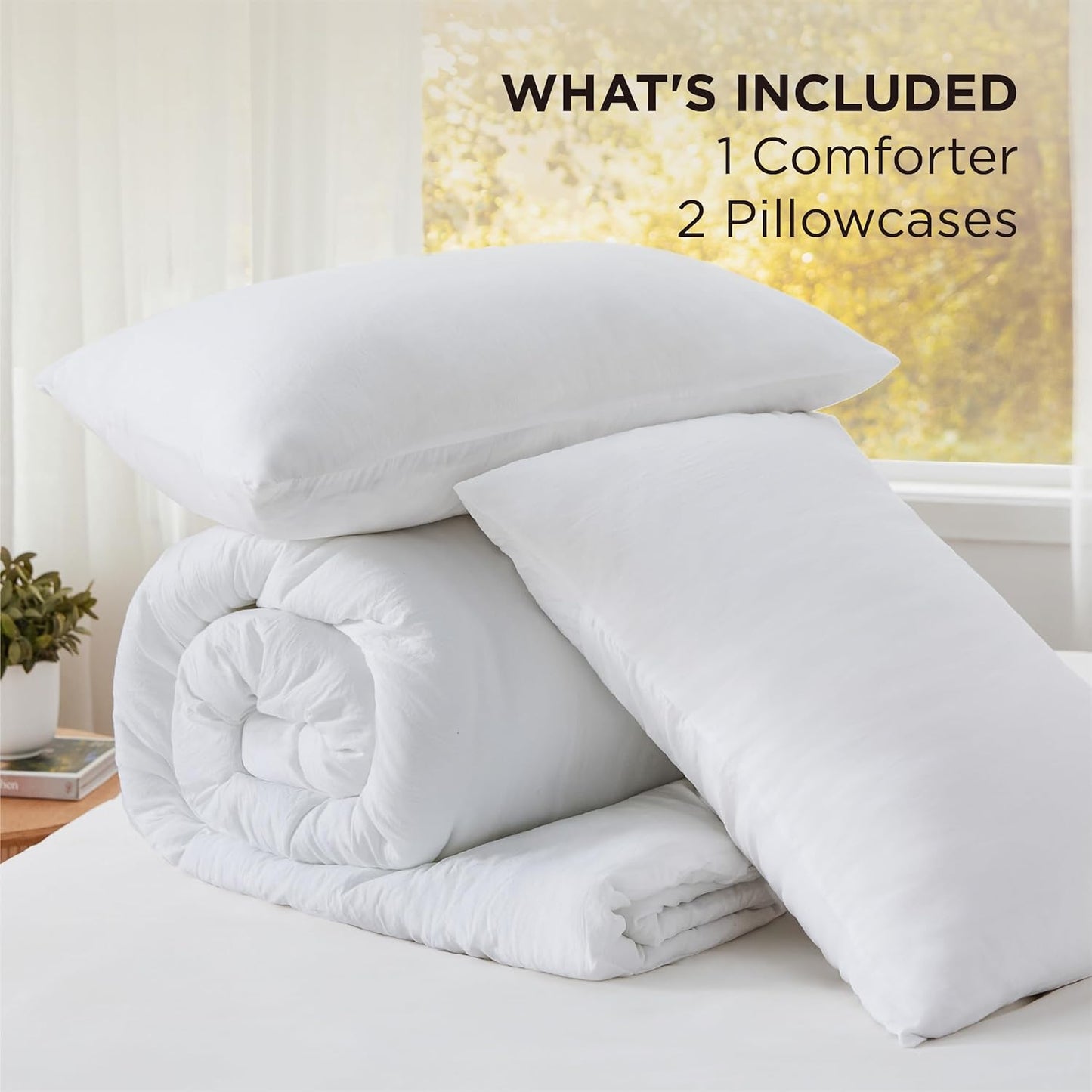 Bedsure California King Size Comforter Set, White Soft Prewashed Bedding for All Seasons, 3 Pieces GentleSoft™ Down Alternative Bed Set, 1 Lightweight Comforter (104"x96") and 2 Pillowcases (20"x36")