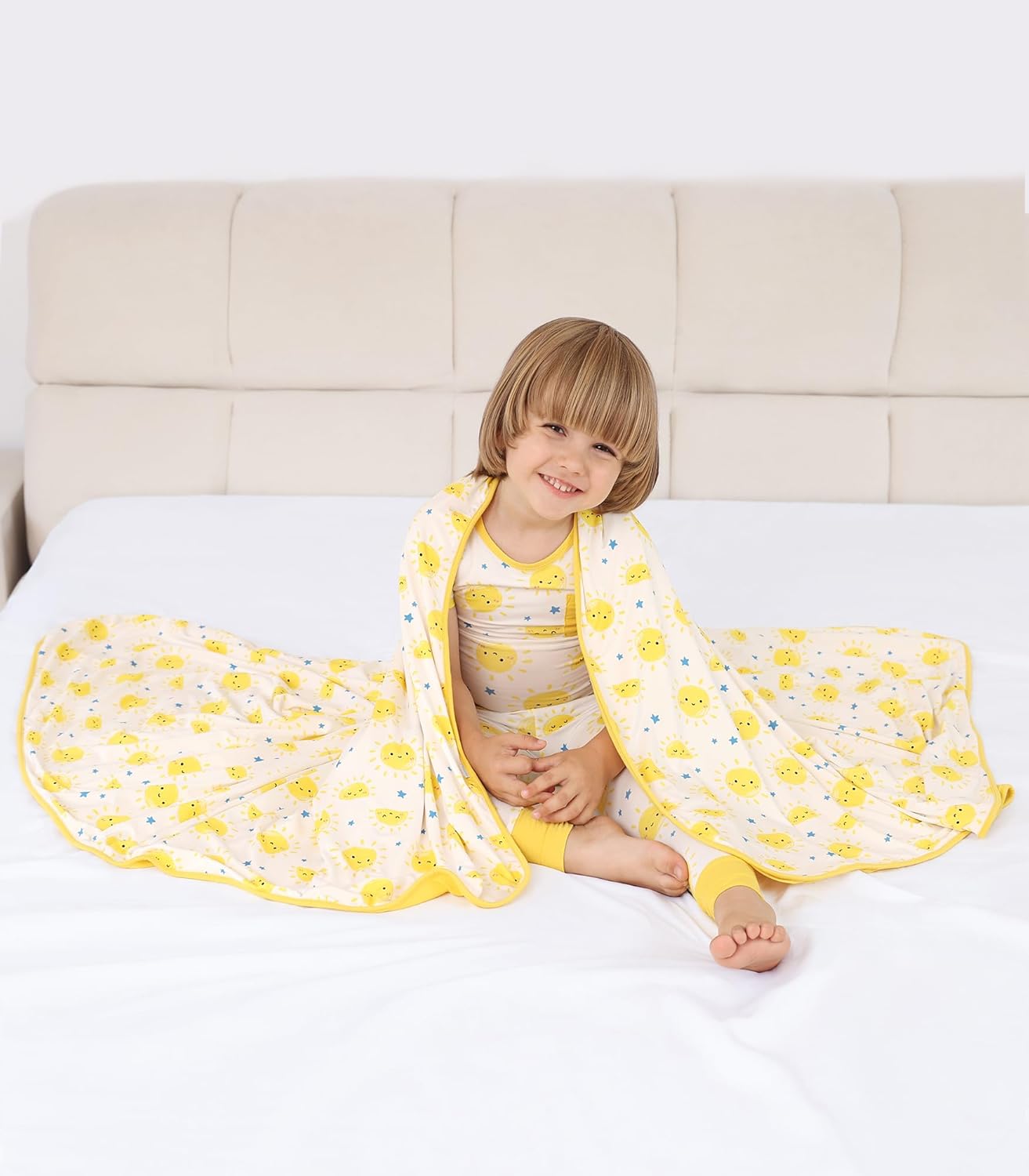 Premium Baby Blanket, Stretchy Quilt for Kid, Soft Crib Bedding for Newborn Baby and Toddler, Nursery Blanket for Boys and Girls, Viscose Made from Bamboo, 50'' x 50'' Sun