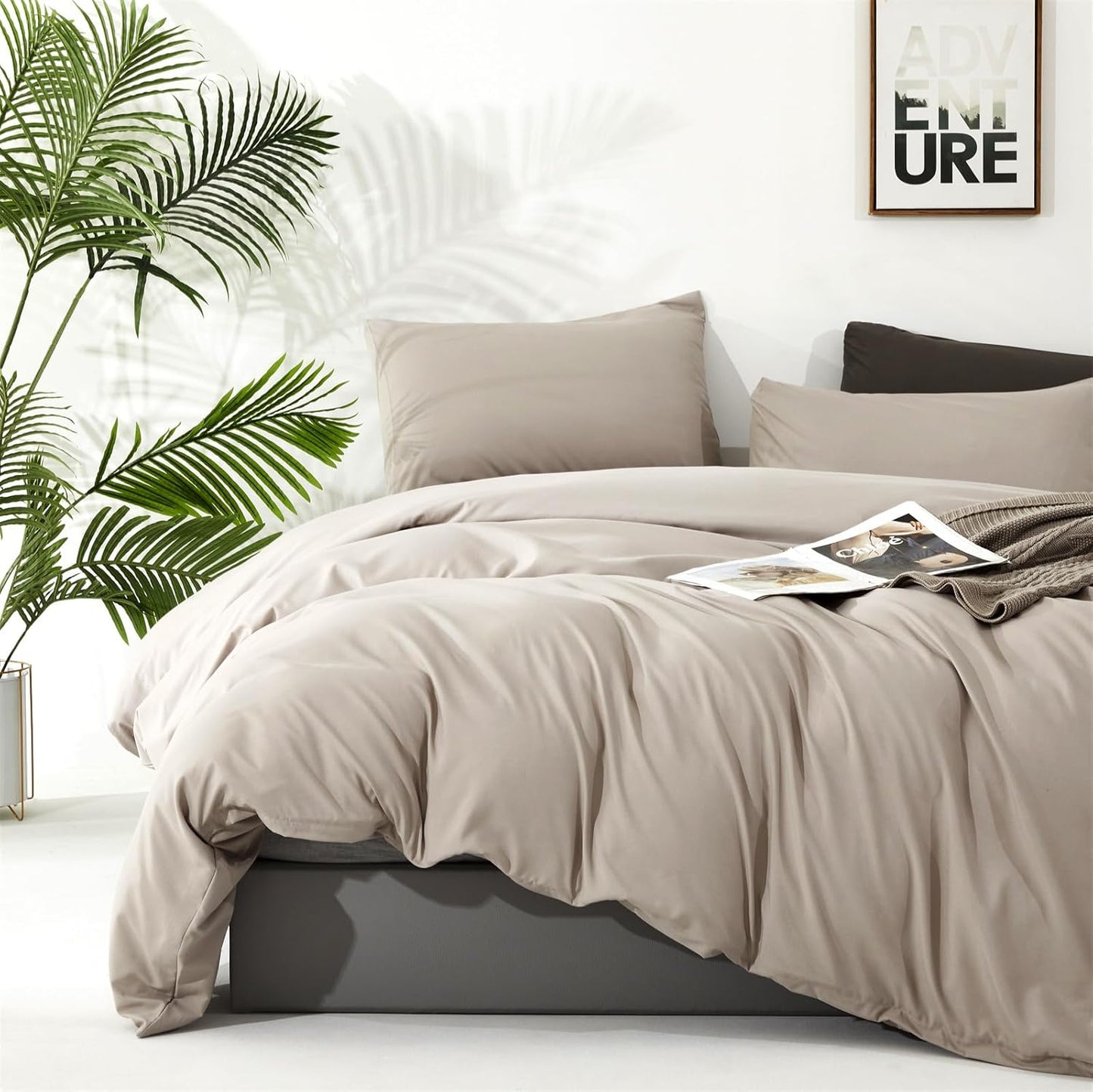 Cottonight Beige Comforter Set California King Cream Khaki Bedding Comforter Set Cal King Solid Light Champagne Blanket Quilts Modern Soft Breathable Taupe 3 Piece Light Khaki Bedding Set