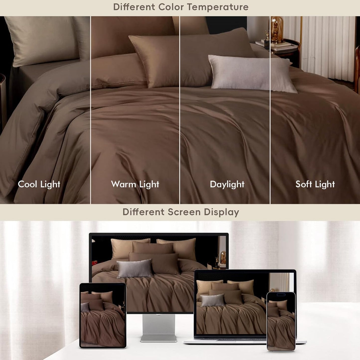 MooMee Duvet Cover Set 100% Extra Long Staple Cotton 600 Thread Count Silky Sateen Smooth Luxury Soft Breathable Durable Hotel Quality Bedding, 3 Pieces (Chocolate Brown, Full 80"x90")