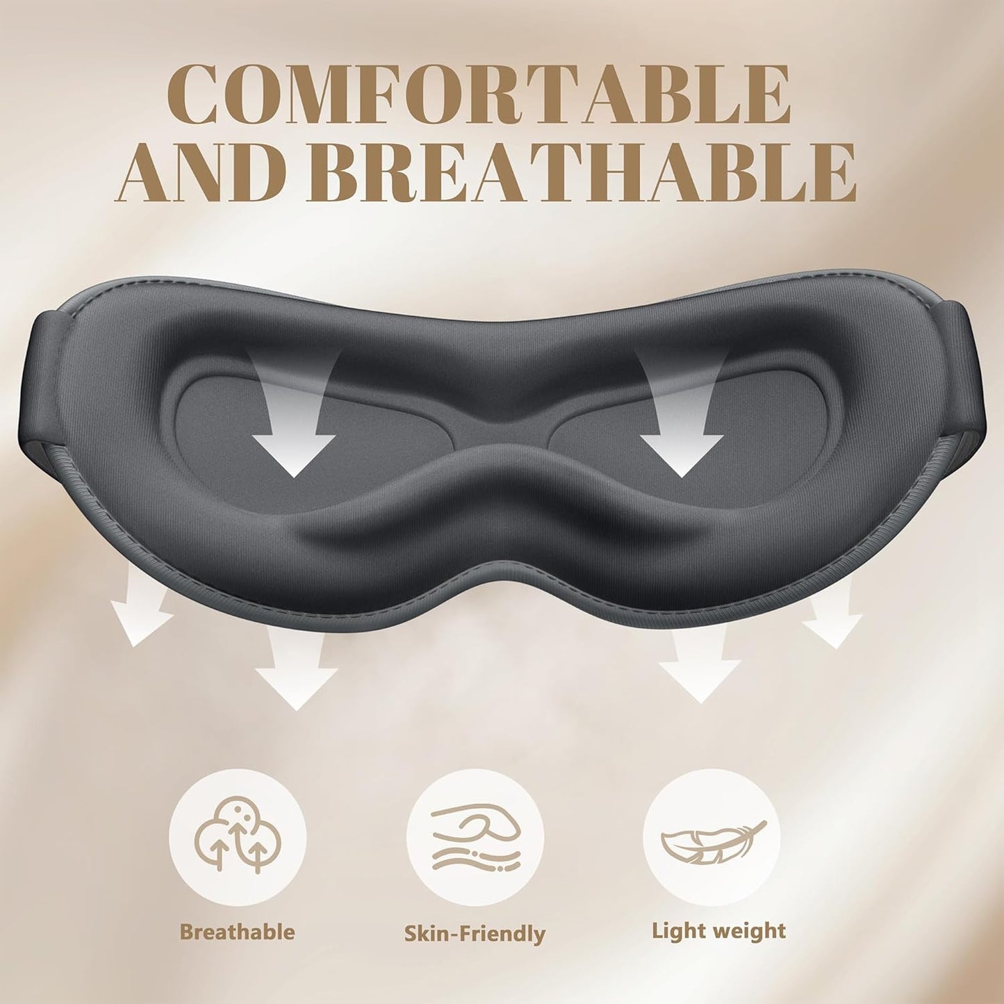 Sleep Mask for Men Women - 100% Blackout Eye Masks for Sleep, Zero Pressure 3D Sleeping Mask, Adjustable Light Blocking Eye Cover Blindfold for Travel, Nap, Night Work, Office - Gray