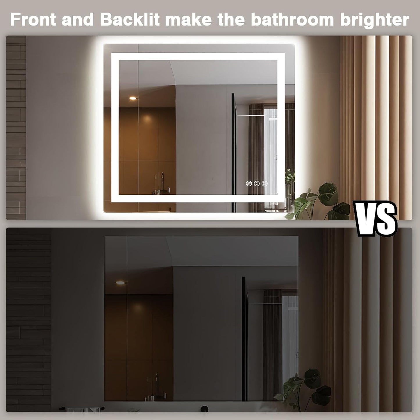 40"x38" Lighted Mirrors for Bathroom Wall, Front and Backlit, Anti-Fog LED Vanity Mirror, Shatter-Proof, 3 Colors Memory Mirror (Horizontal/Vertical)