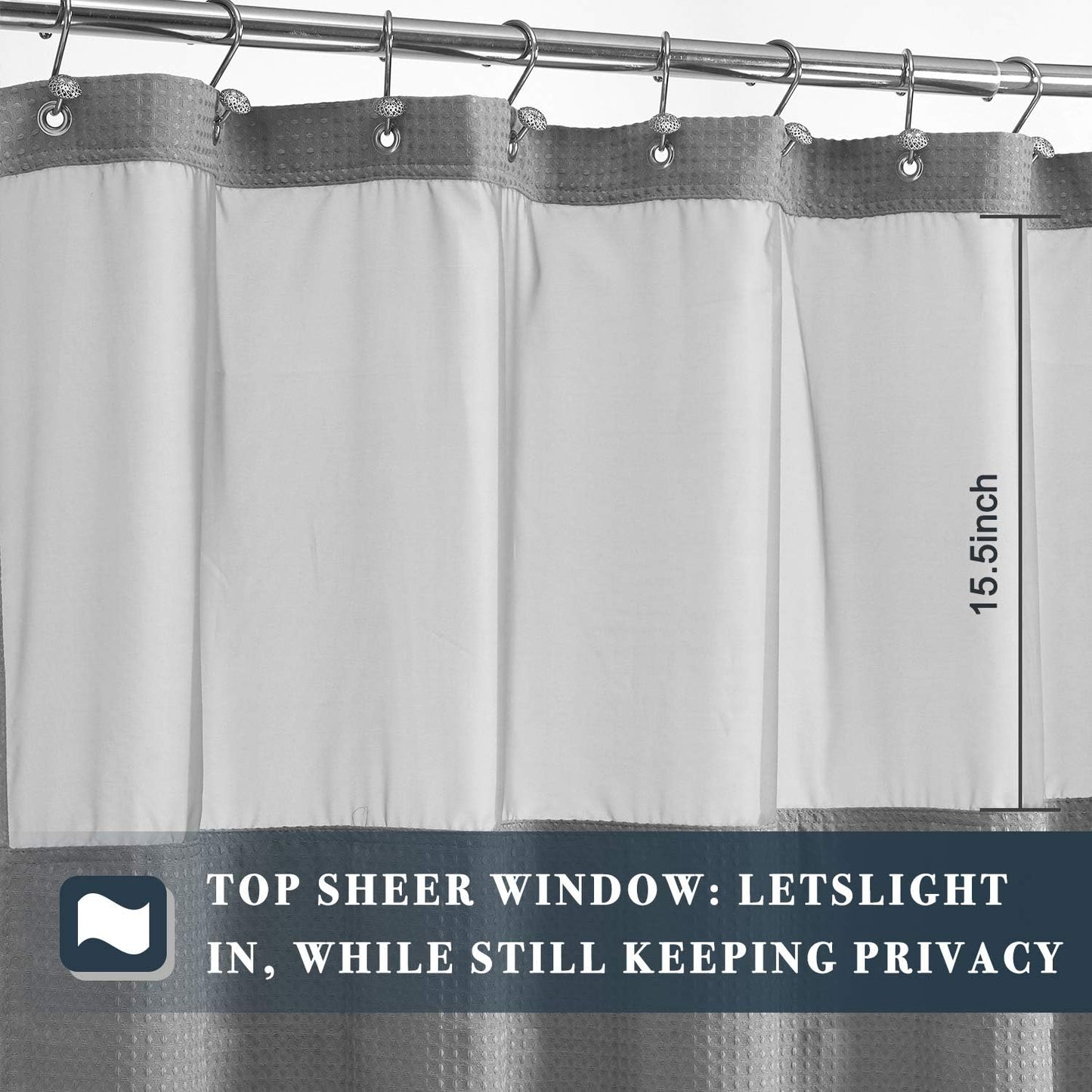N&Y HOME Stall Waffle Shower Curtain with Snap-in Fabric Liner & Hooks Set - 36" x 72" Small Shower Stall Size, Hotel Style & Mesh Top Window, Machine Washable - 36x72, Gray