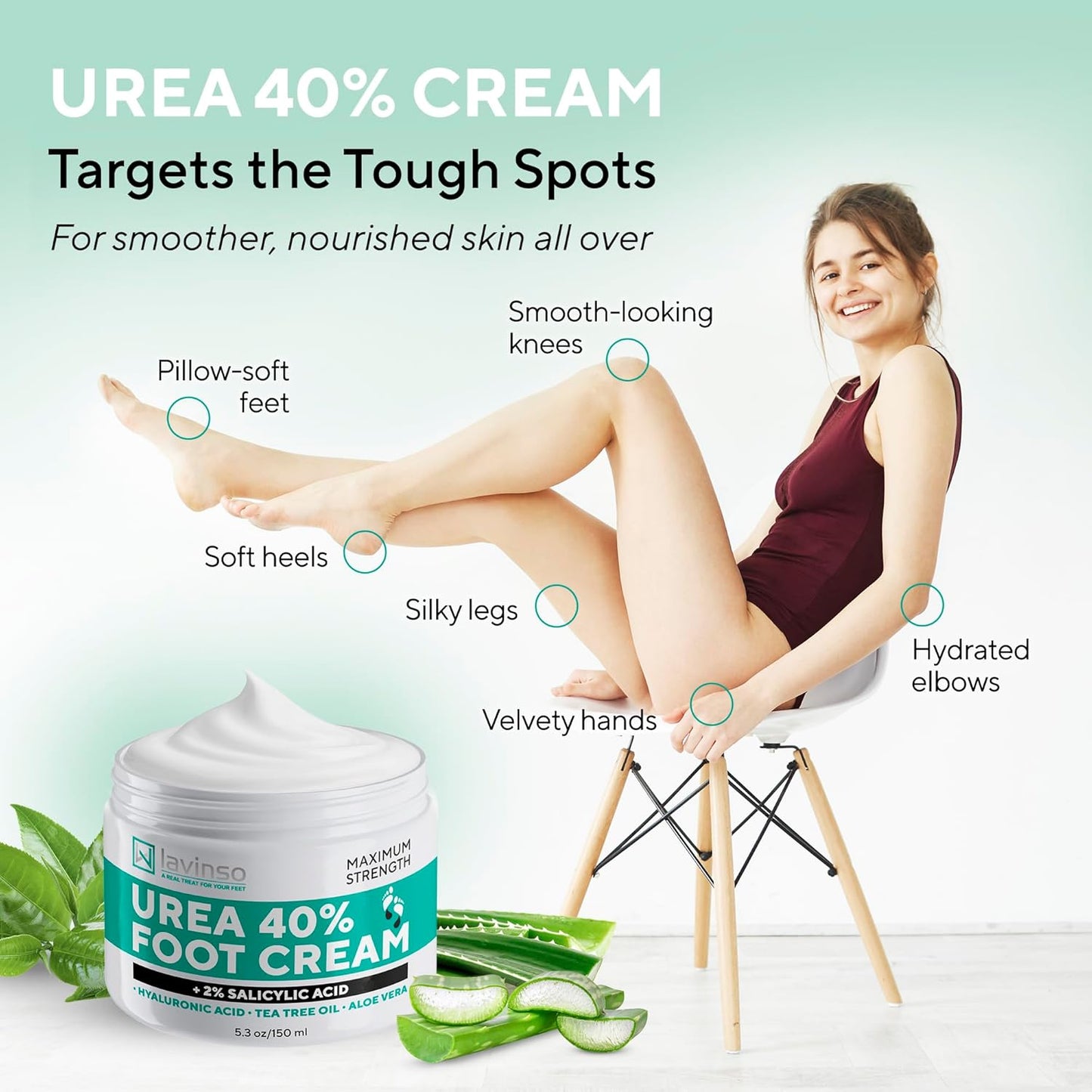 Lavinso Urea Cream 40 Percent for Feet with Maximum Strength - Foot Cream for Calluses and Dry Cracked Heels - Rough Skin Repair for Men and Women