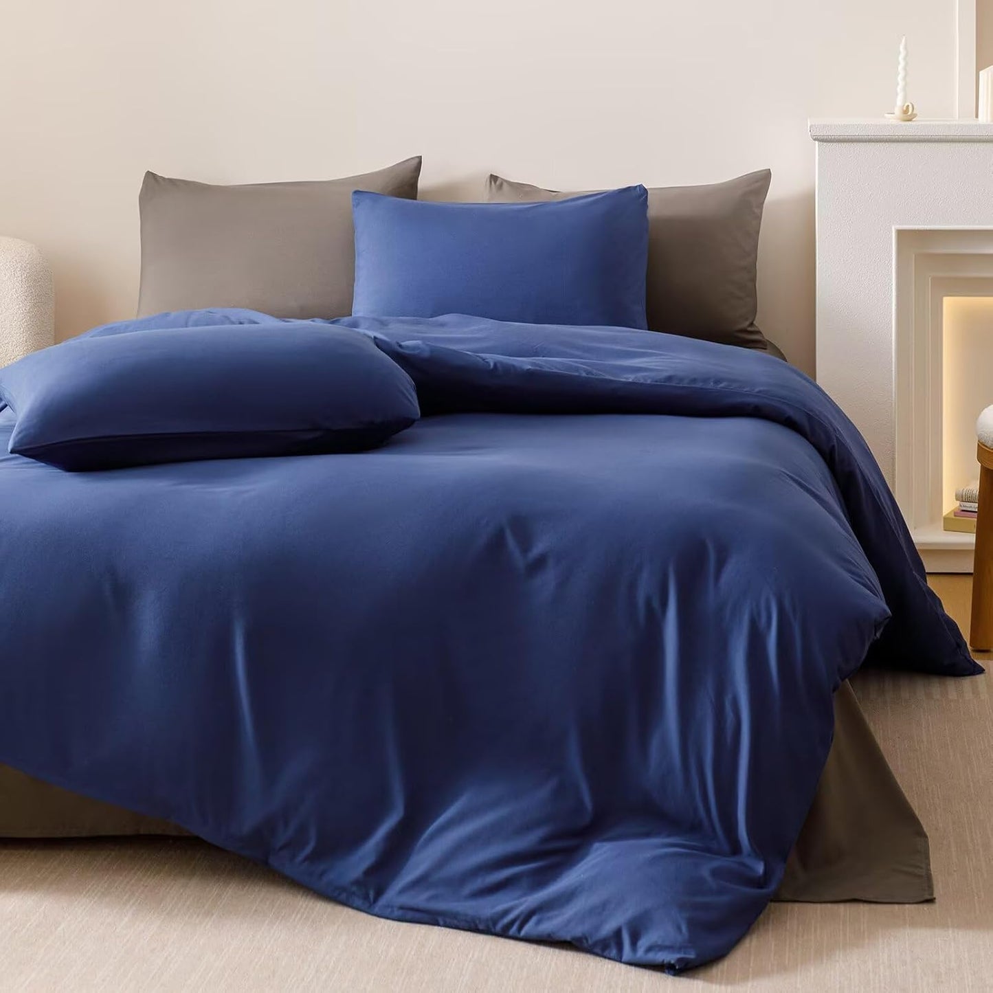 Cottonight Royal Blue Comforter Sets Queen Pure Bright Blue Bedding Comforter Queen Size Quilts Blanket Ultra Soft Breathabe Solid Bedding Set for Women Men Adults Teens