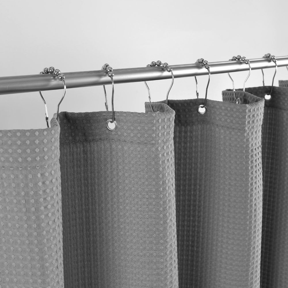 Waffle Weave Fabric Shower Curtain, Spa, Hotel Luxury, Gray Pique Pattern, 71 x 72 Inches Decorative Bathroom Curtain