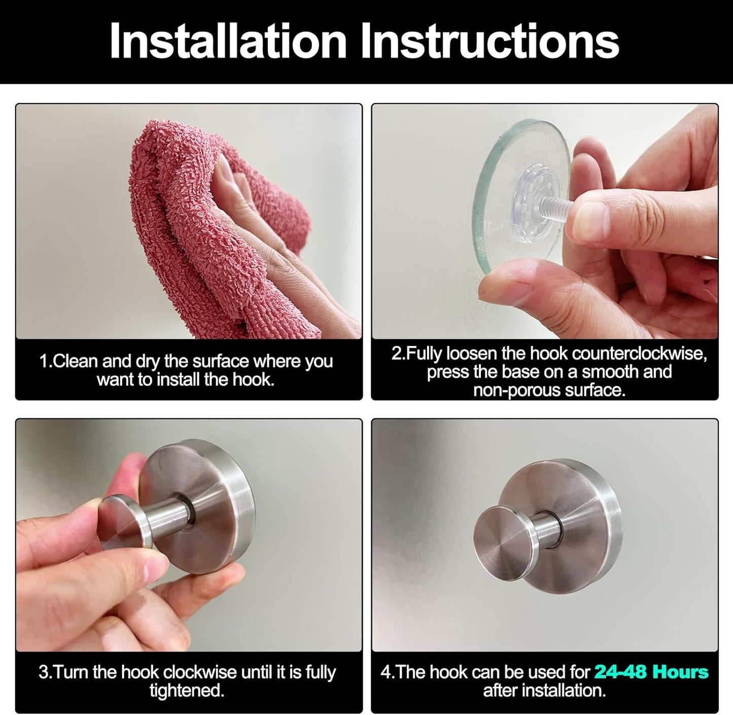 5 Pack Suction Cup Hooks for Shower, Suction Cup Towel Hooks for Bathrooms,Adhesive Wall Hook, SUS304 Waterproof Stainless Steel Hooks for Bathroom, Bedroom, Kitchen, Hotel and Office