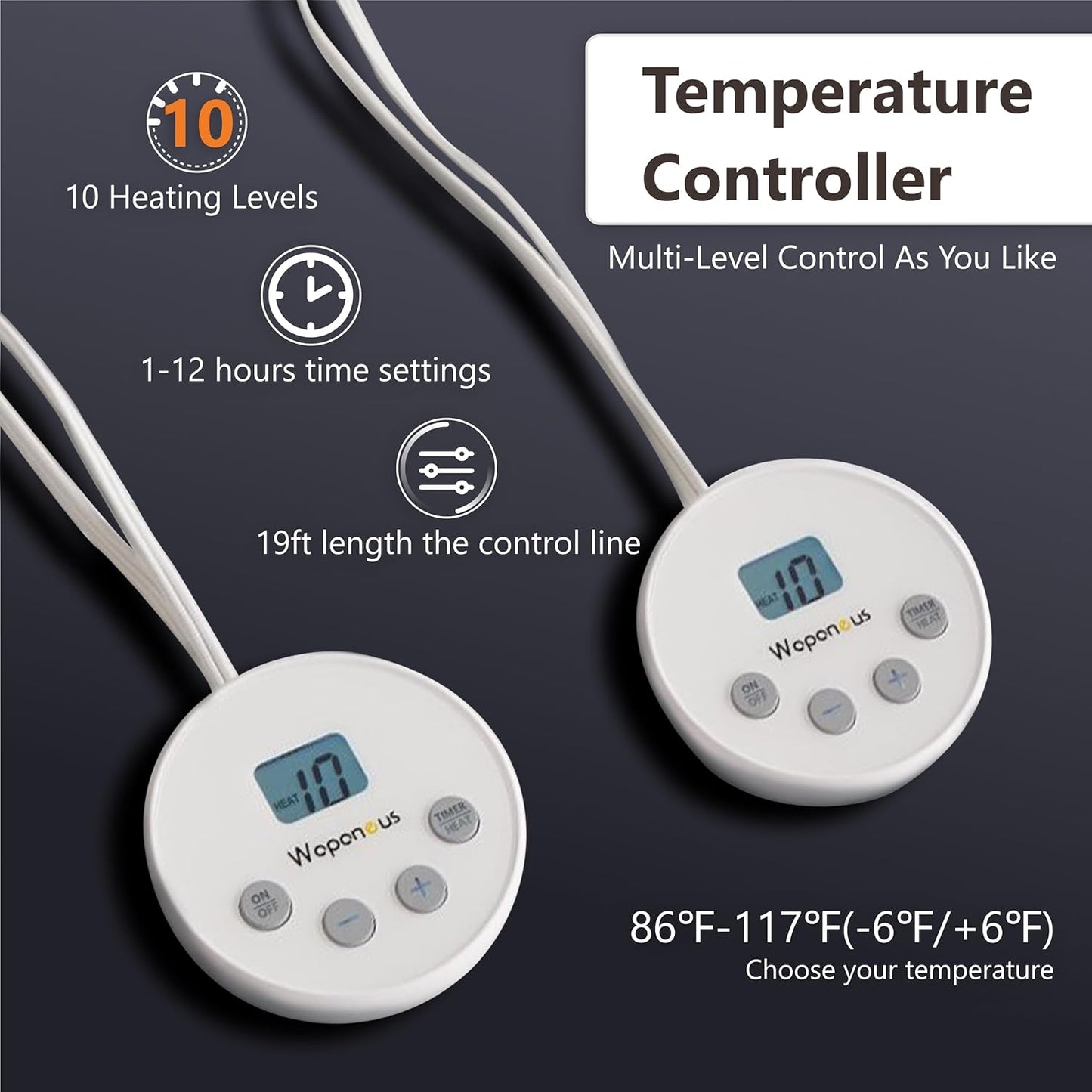 Wapaneus Heated Blanket Electric King Size 90"x100"-Dual Control with 10 Heat Levels 12 Timer Settings and 8 Hours Auto-Shut Off,Fast-Heating Electric Blanket,ETL Listed Machine Washable,Dark Blue
