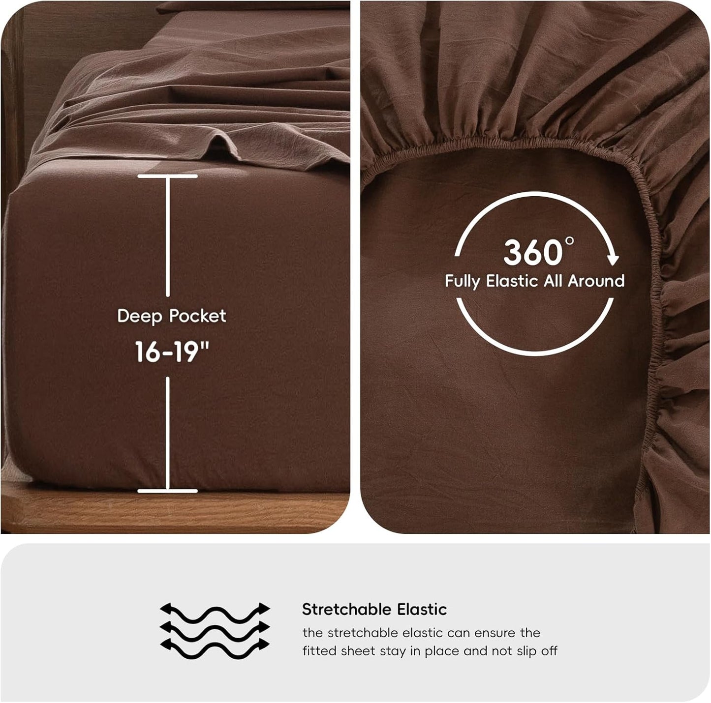 MooMee Bedding Sheet Set 100% Washed Cotton Linen Like Textured Breathable Durable Soft Comfy (Solid Cocoa Brown, Twin XL)