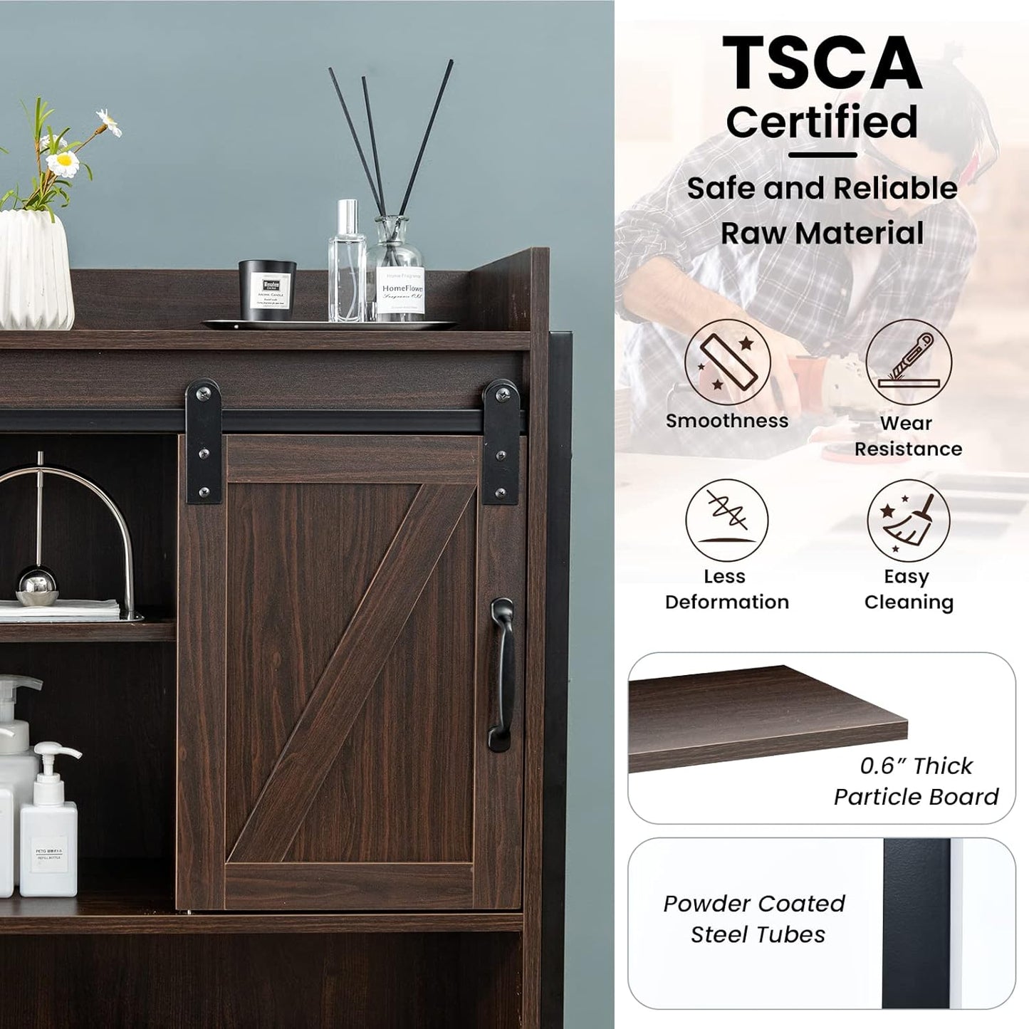 Giantex Over The Toilet Storage Cabinet - Freestanding Bathroom Organizer Rack with Adjustable Shelf, Sliding Barn Door, Paper Holder, Bathroom Space Saver, Above Toilet Storage Cabinet (Espresso)
