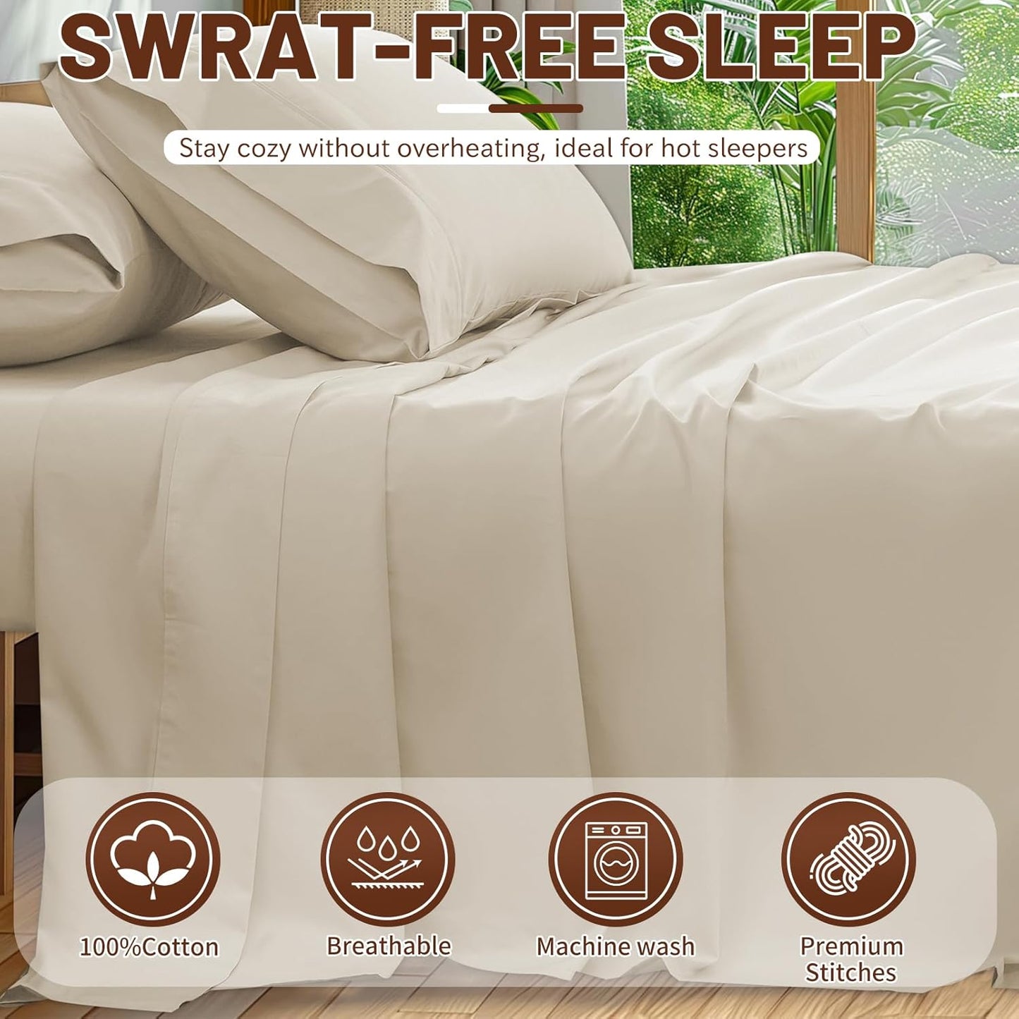 Extra Deep Pocket King Sheets 18-24 Inch 1000 Thread Count 100% Egyptian Cotton Sateen Weave Soft Breathable 4 Pieces(King,Linen)
