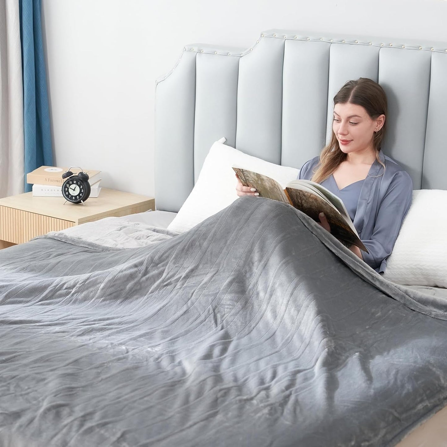 Electric Heated Blanket Queen Size 84"x 90",Dual Control Super Cozy Soft Warm with 6 Heat Levels &1-10 Hours Auto Off, Home Office Use & Machine Washable, Gray