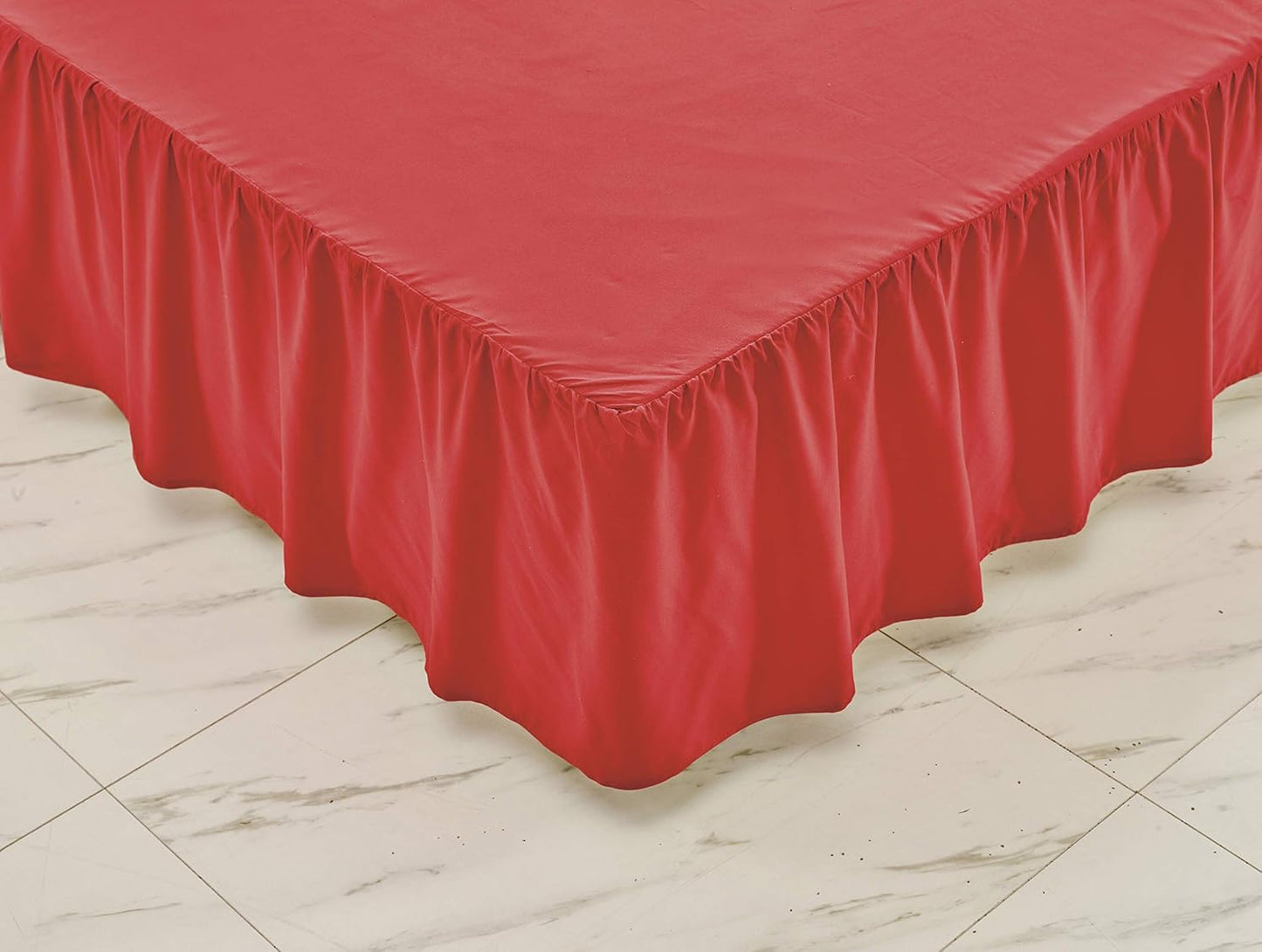Sheets & Beyond Wrap Around Solid Microfiber Luxury Hotel Quality Fabric Bedroom Gathered Ruffled Bedding Bed Skirt 14 Inch Drop (Queen, Red)