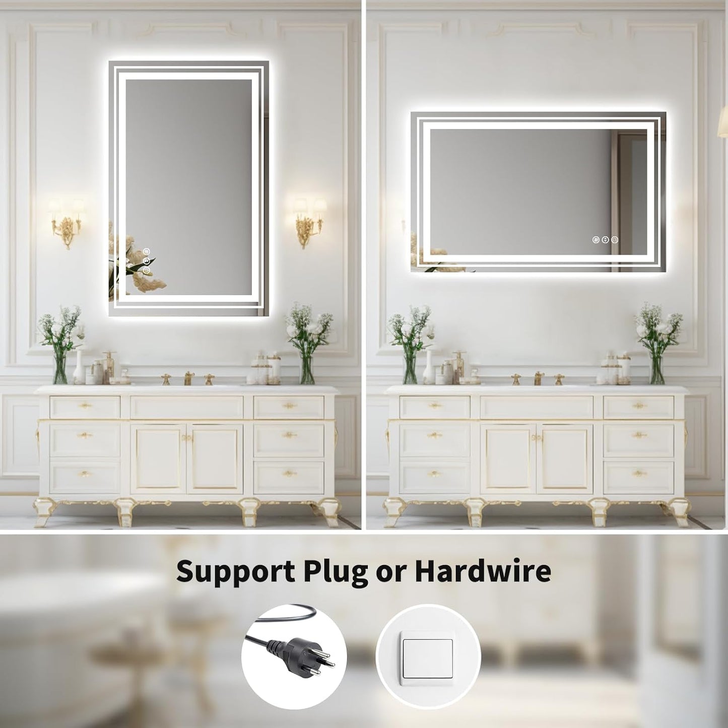WTTY 48"x40" LED Bathroom Mirror with Lights, Front Lighted Bathroom Vanity Mirrors for Wall, Anti-Fog, Dimmable Wall Mirrors for Bathroom, Memory, Shatter-Proof, Double LED Vanity Mirror