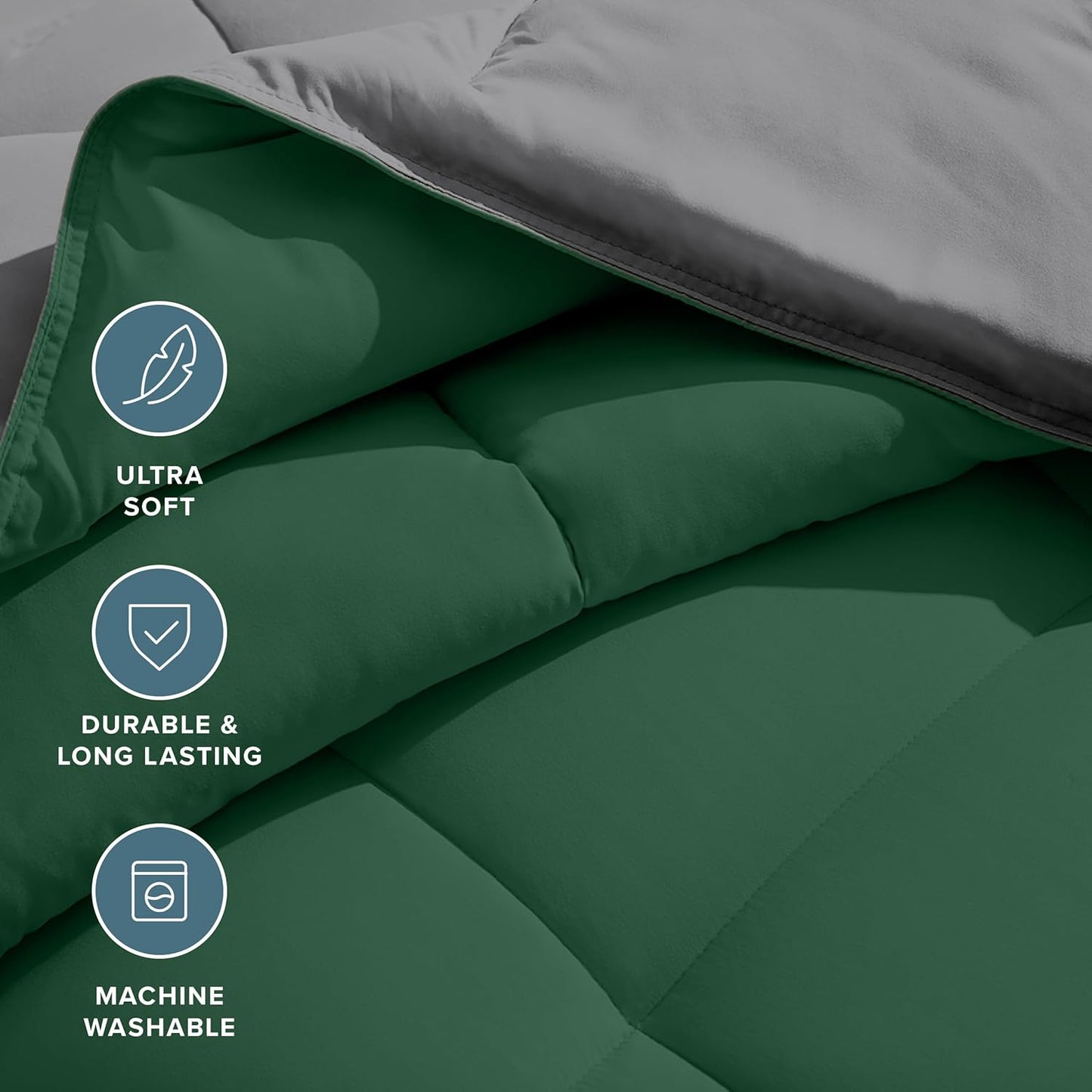 Bare Home King/California King Comforter - Reversible Colors - Goose Down Alternative - Ultra-Soft - Premium 1800 Series - All Season Warmth - Bedding Comforter (King/Cal King, Grey/Forest Green)