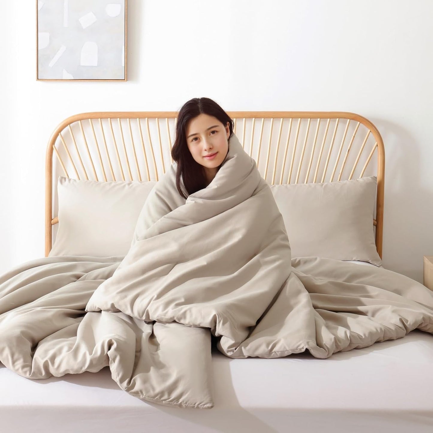 ROSGONIA King Size Comforter Set Light Khaki,3pcs King Comforter Set(1 Khaki Comforter & 2 Pillowcases) All Season Lightweight Bedspread Blanket Quilt