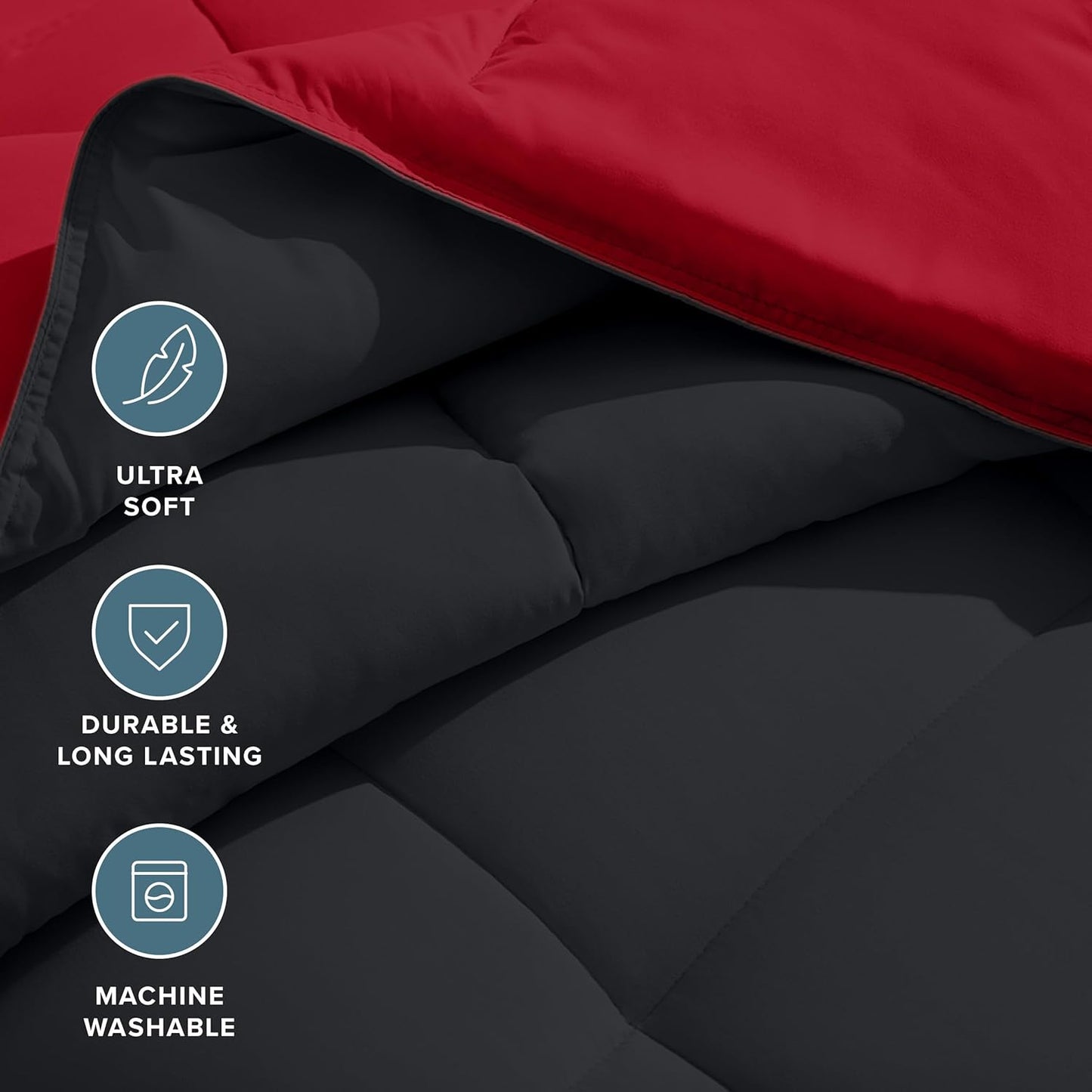 Bare Home Oversized Queen Comforter - Reversible Colors - Goose Down Alternative - Ultra-Soft - Premium 1800 Series - All Season Warmth - Bedding Comforter (Oversized Queen, Black/Red)