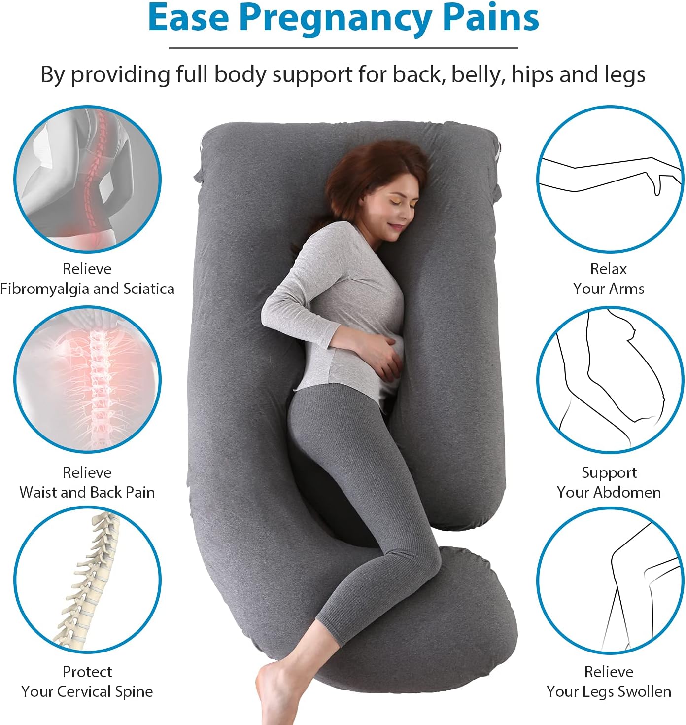BATTOP Pregnancy Pillow for Sleeping, Full Body Pillow for Pregnancy Women with Removable Cover, 57 Inch Maternity Pillow, Support for Back, Legs, Belly, HIPS(Black Drey)