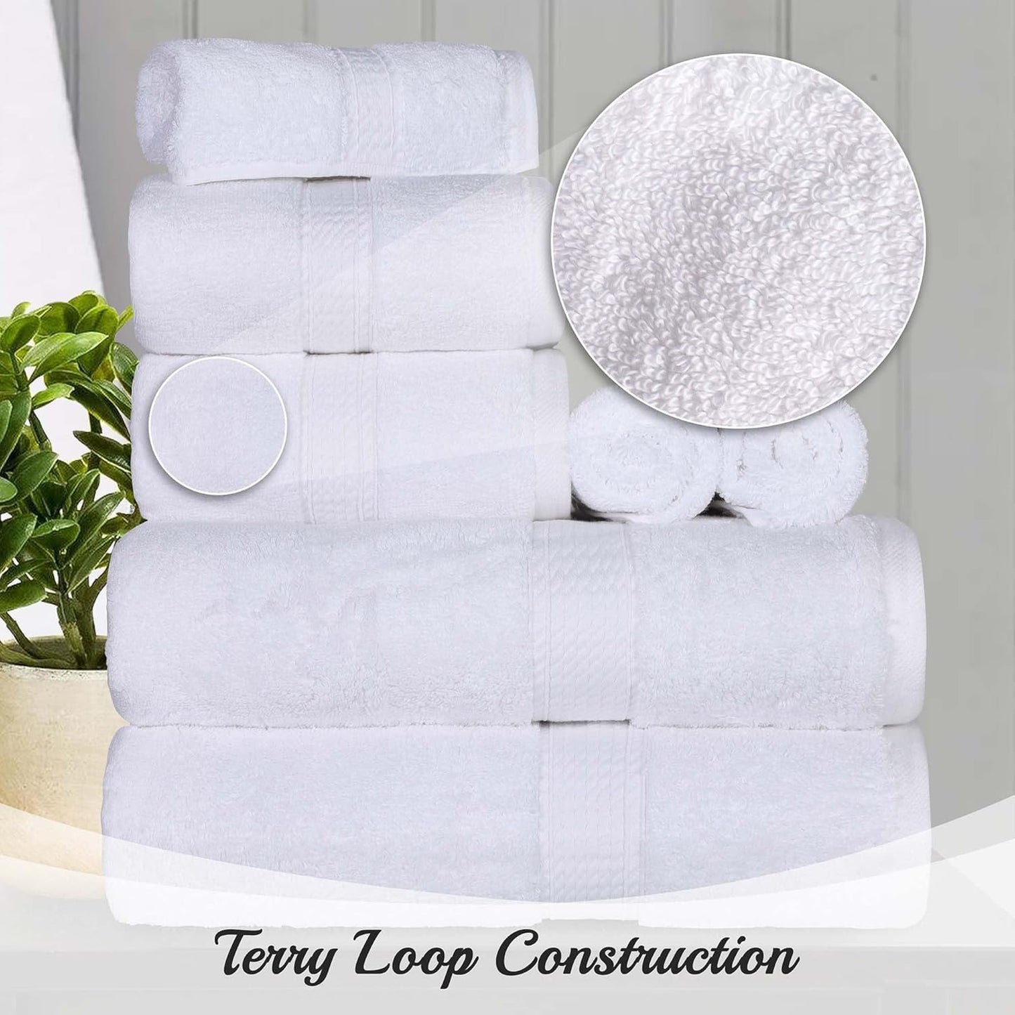 Superior Egyptian Cotton Pile Hand Towel Set of 4, Ultra Soft Luxury Towels, Thick Plush Essentials, Absorbent Heavyweight, Guest Bath, Hotel, Spa, Home Bathroom, Shower Basics, White