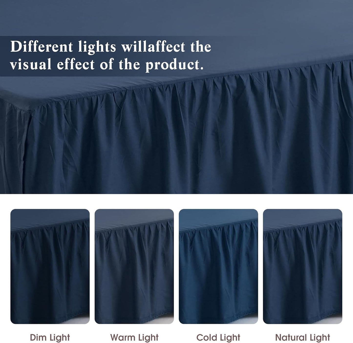 Queen Size 14 inch Drop Navy Blue Dust Ruffle, 100% Lightweight Cotton Ruffled Bed Skirt, French Coutry Style, Lace Ruffled Bed Skirt with Split Corners