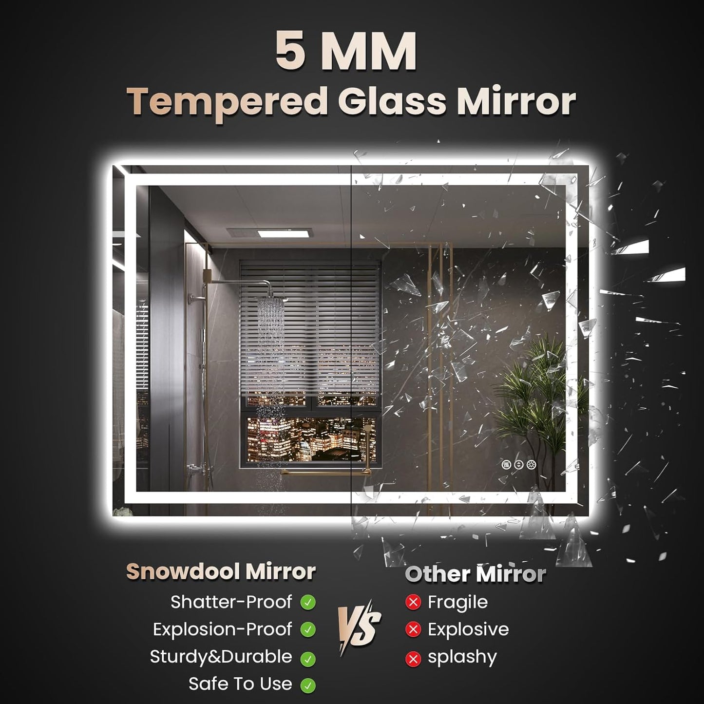 48"X32" LED Bathroom Mirror with Front Lights and Backlit, Anti-Fog, Dimmable, Shatter-Proof Tempered Glass, Lighted Bathroom Vanity Mirror for Wall with 3 Colors, Memory Function
